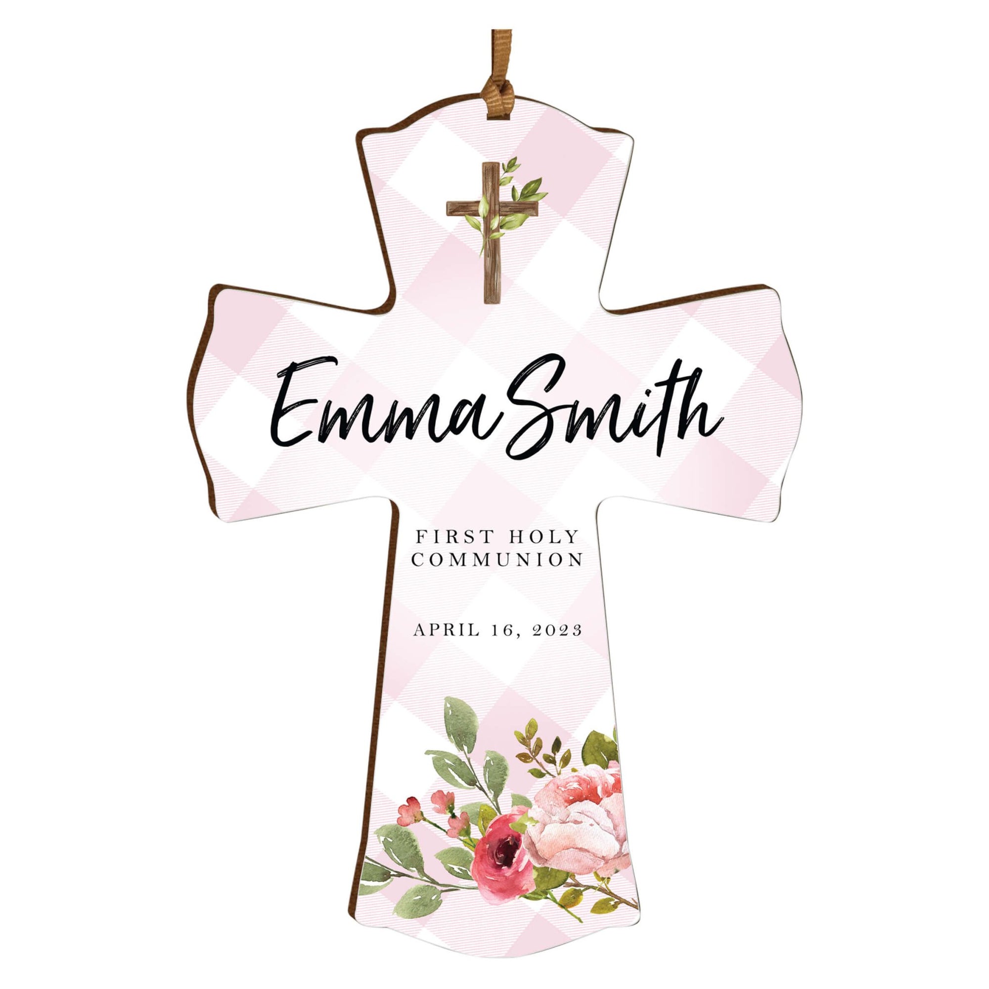 Personalized First Holy Communion Wooden Hanging Mini Cross - LifeSong Milestones