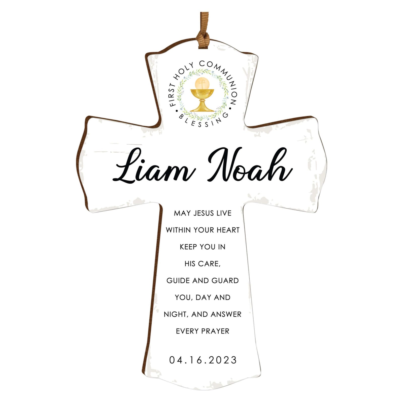 Personalized First Holy Communion Wooden Hanging Mini Cross - LifeSong Milestones
