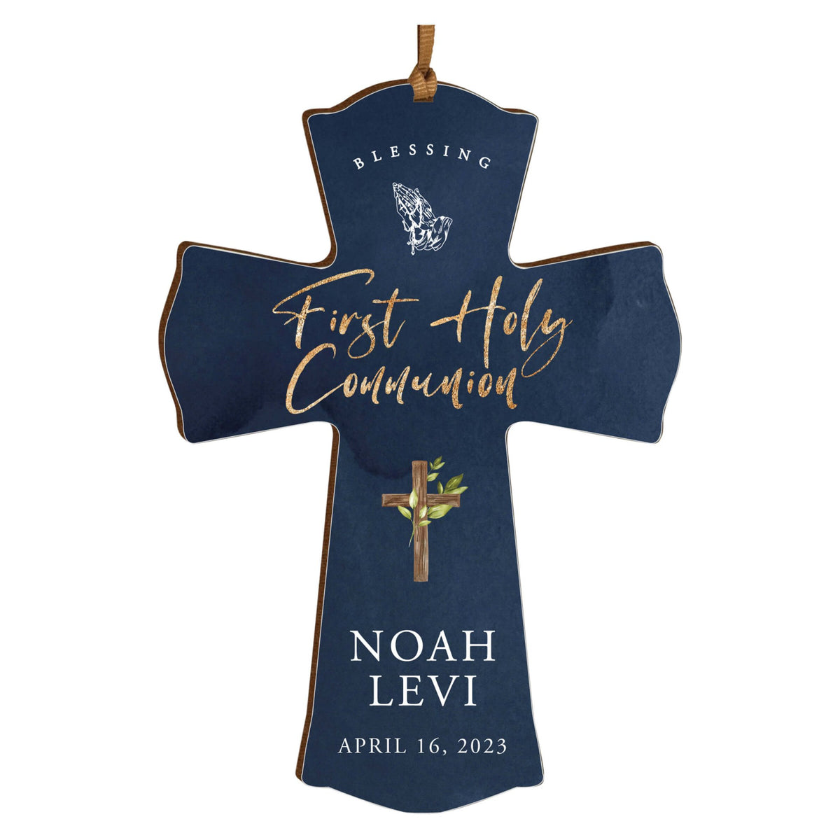 Personalized First Holy Communion Wooden Hanging Mini Cross - LifeSong Milestones