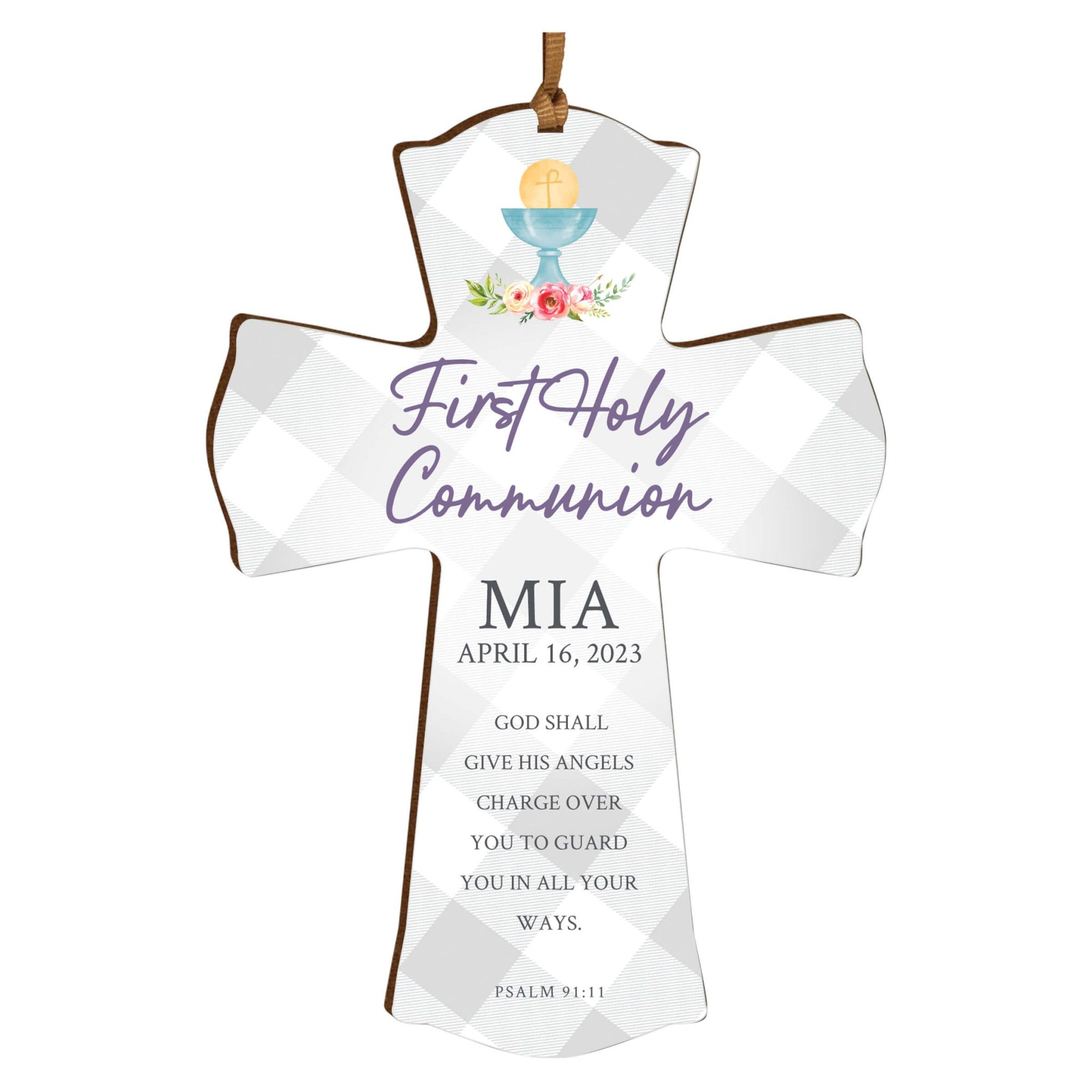 Personalized First Holy Communion Wooden Hanging Mini Cross - LifeSong Milestones