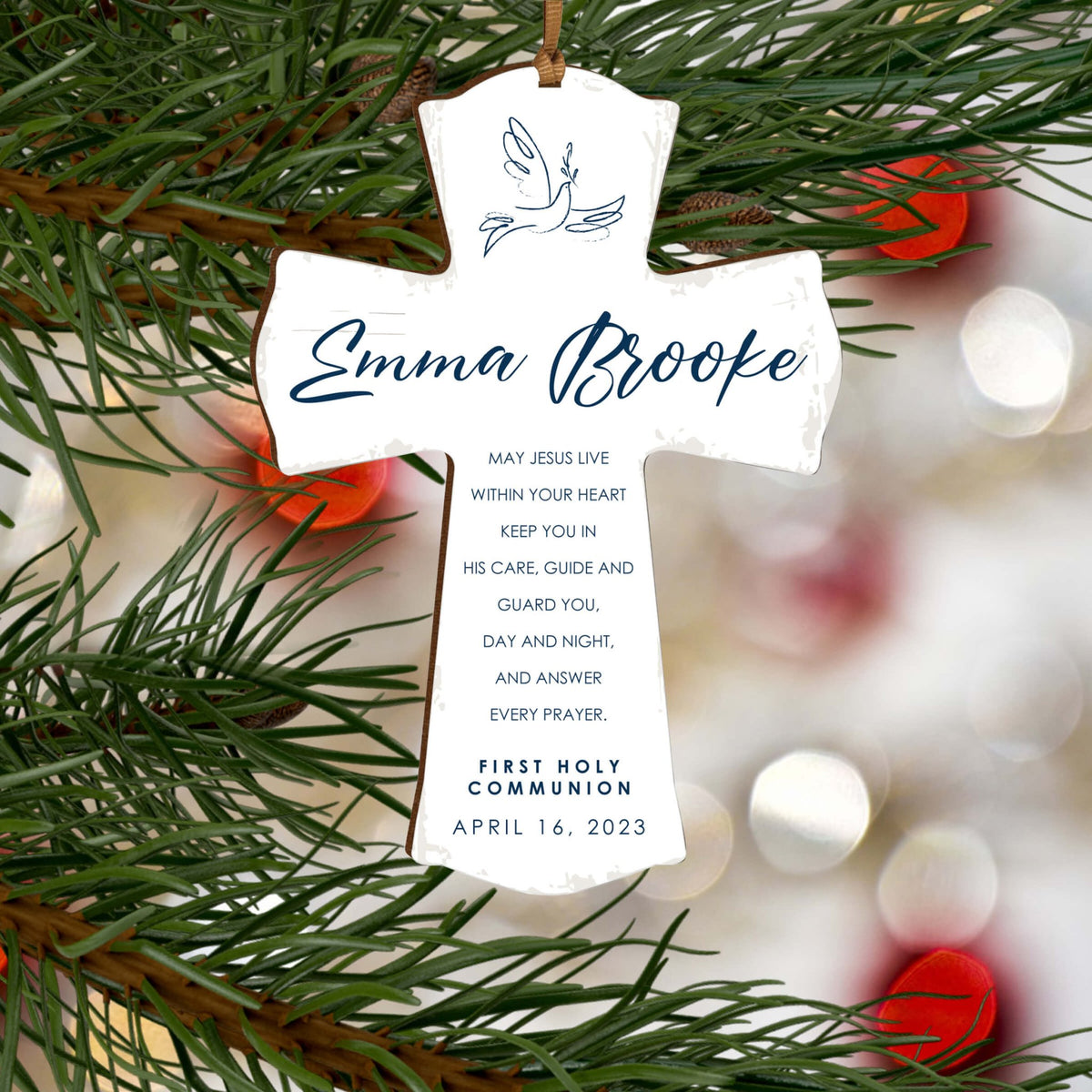 Personalized First Holy Communion Wooden Hanging Mini Cross - LifeSong Milestones