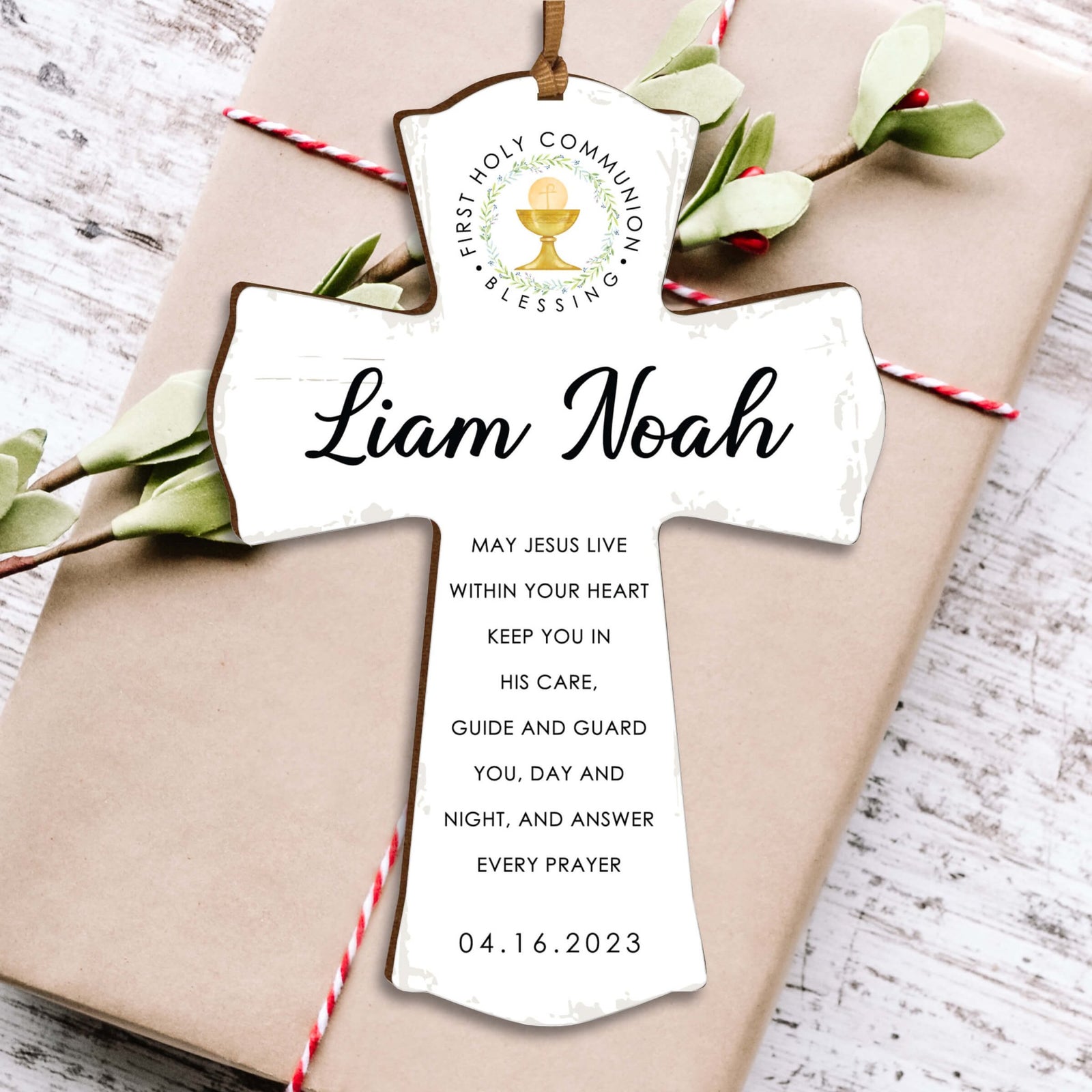 Personalized First Holy Communion Wooden Hanging Mini Cross - LifeSong Milestones
