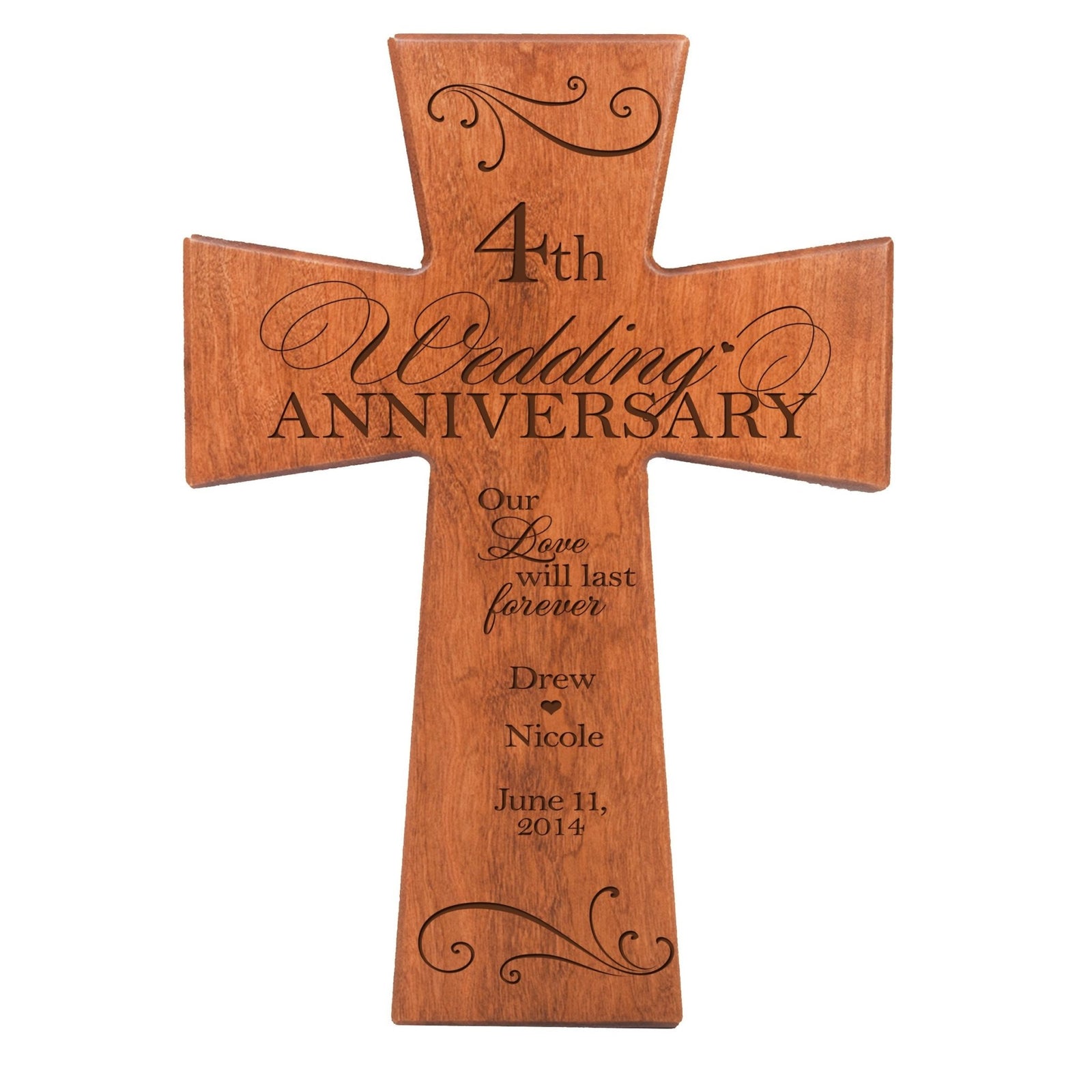 Personalized Wall Cross for 4th Wedding Anniversary - Our Love Will Last