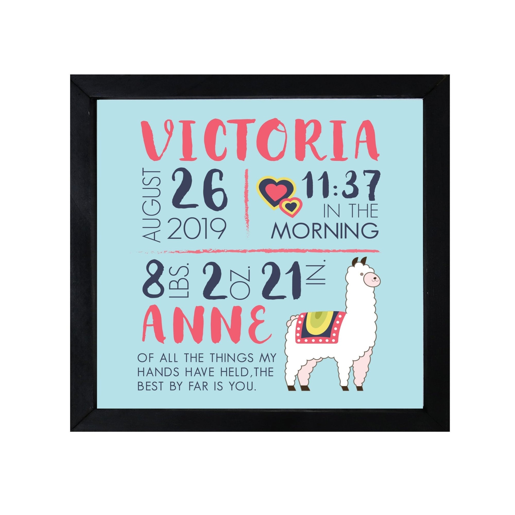 Personalized Framed Nursery Shadow Box Gift for Kids - Alpaca - LifeSong Milestones