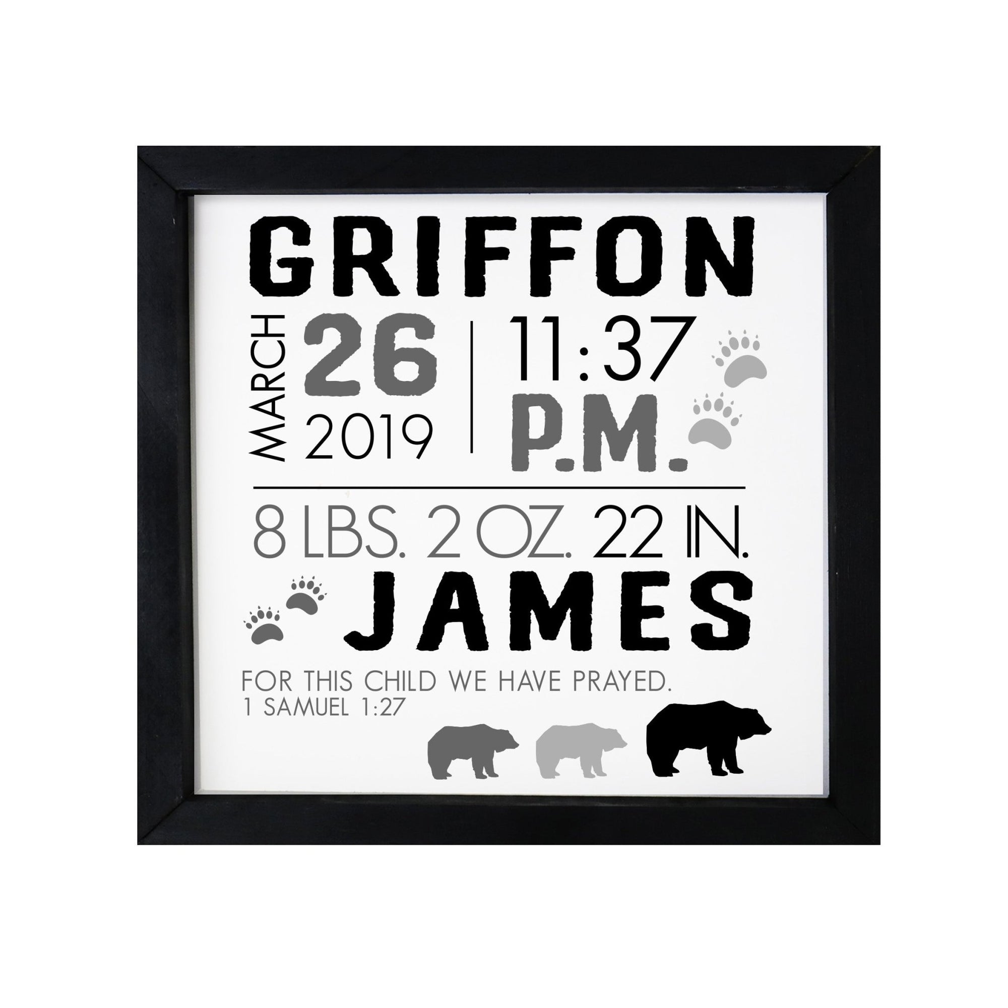 Personalized Framed Nursery Shadow Box Gift for Kids - Bears - LifeSong Milestones