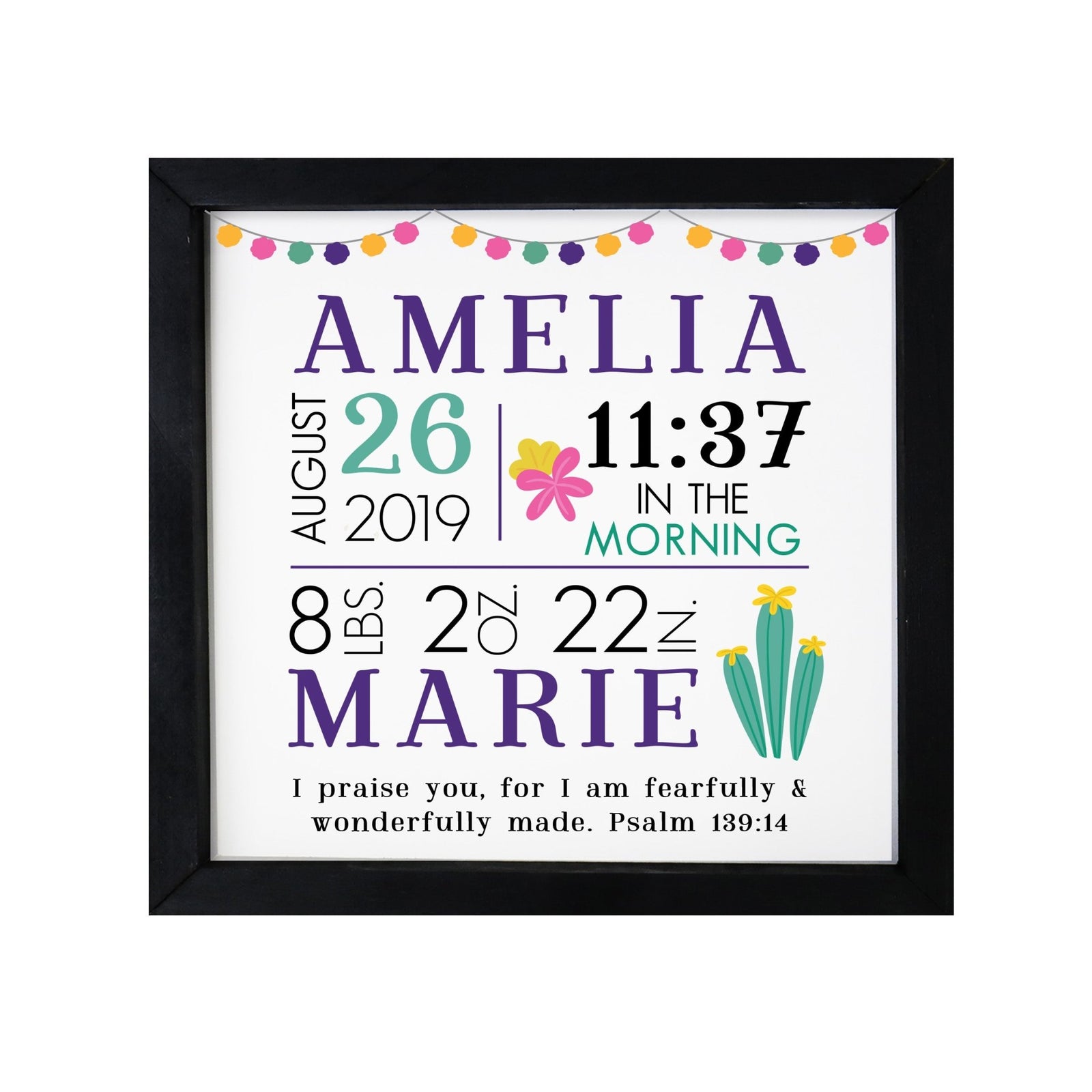 Personalized Framed Nursery Shadow Box Gift for Kids - Cactus - LifeSong Milestones