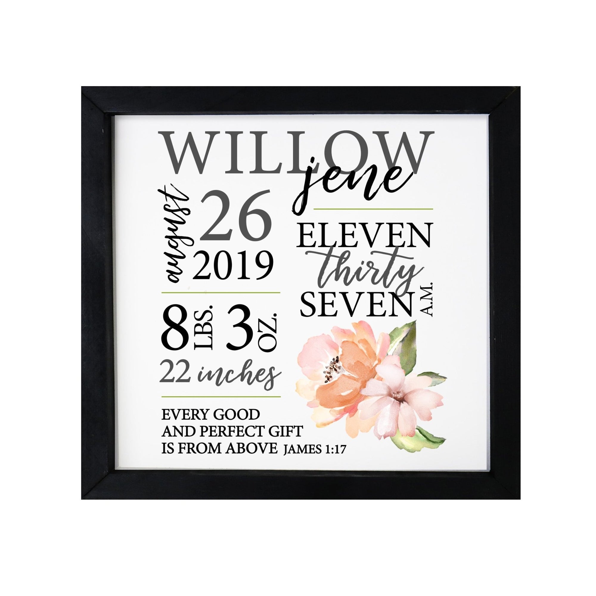 Personalized Framed Nursery Shadow Box Gift for Kids - Pink Flowers - LifeSong Milestones