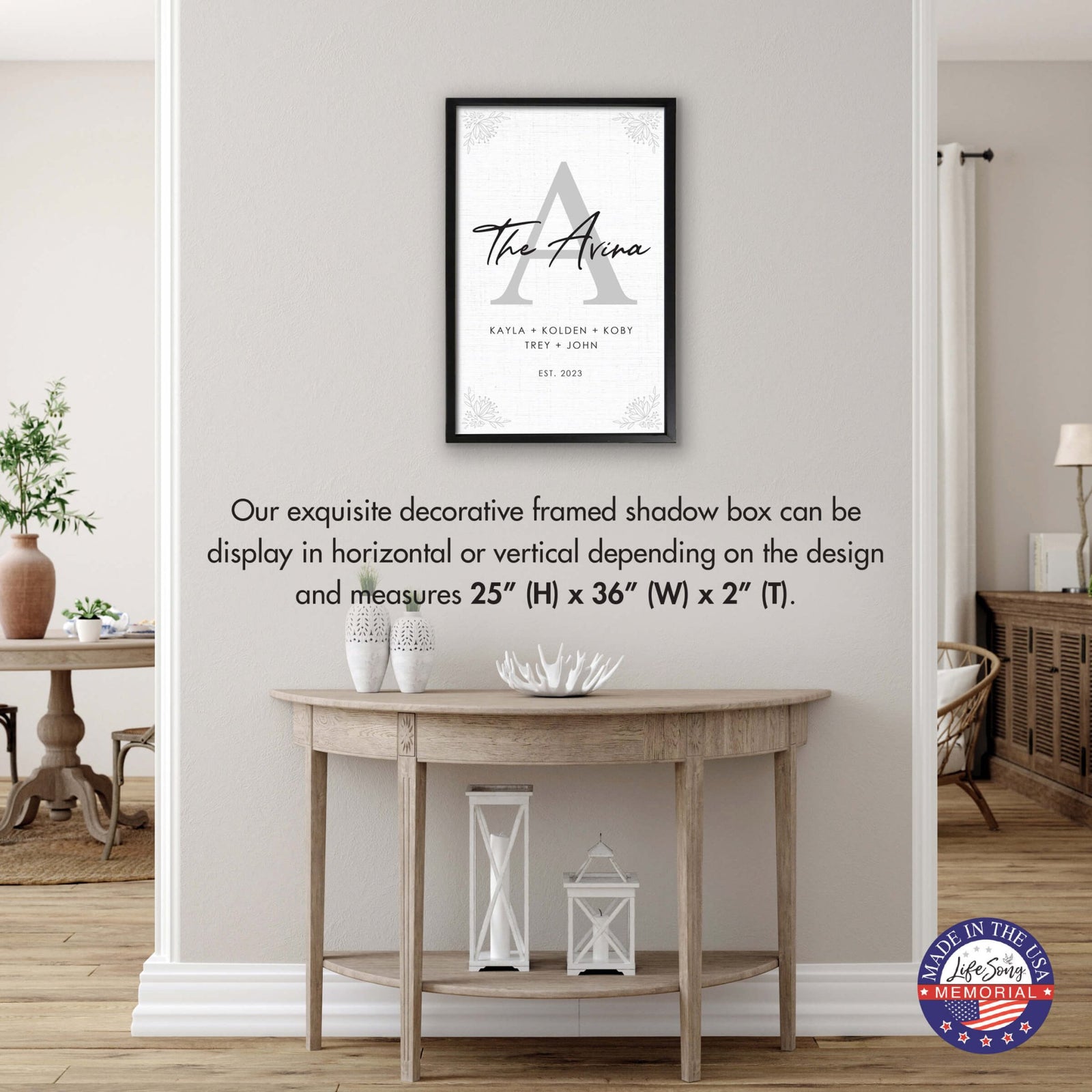 Personalized Framed Shadow Box for Family Home Décor - The Avina - LifeSong Milestones
