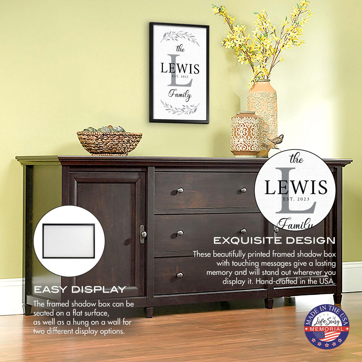 Personalized Framed Shadow Box for Family Home Décor - The Lewis Family - LifeSong Milestones
