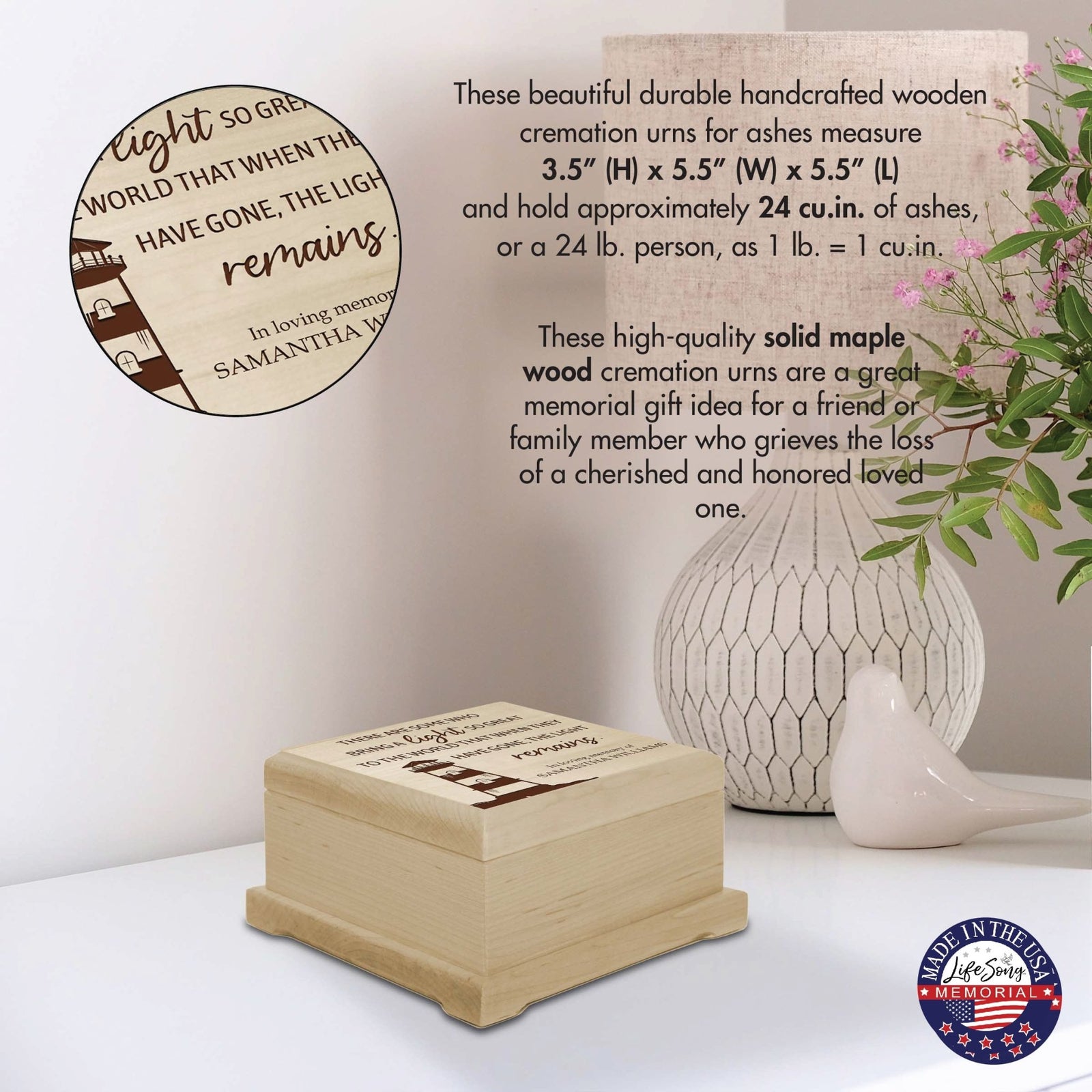Personalized Funeral Cremation Keepsake Urn For Human Ashes - There Are Some Who Bring Light - LifeSong Milestones