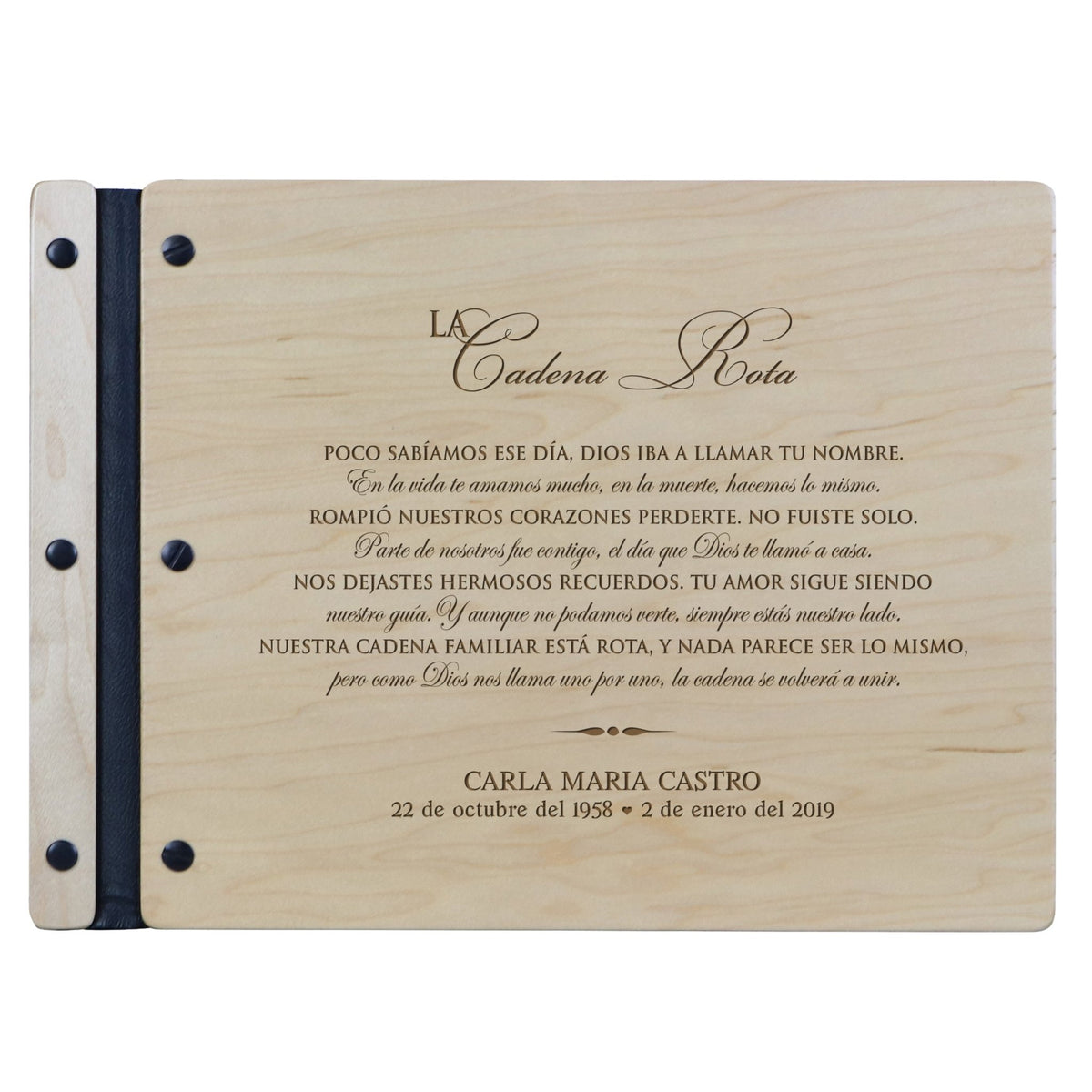 Personalized Funeral Guest Book Wooden Cover Spanish - LifeSong Milestones