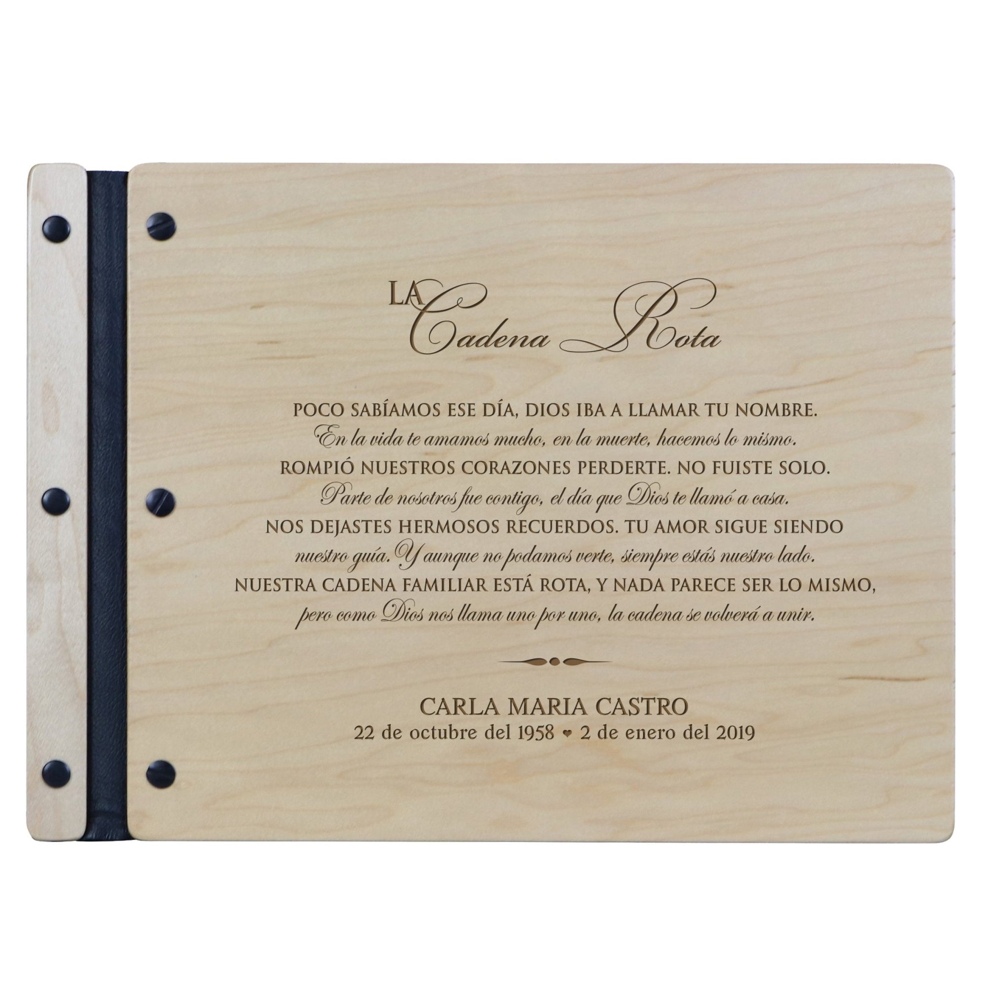 Personalized Funeral Guest Book Wooden Cover Spanish - LifeSong Milestones