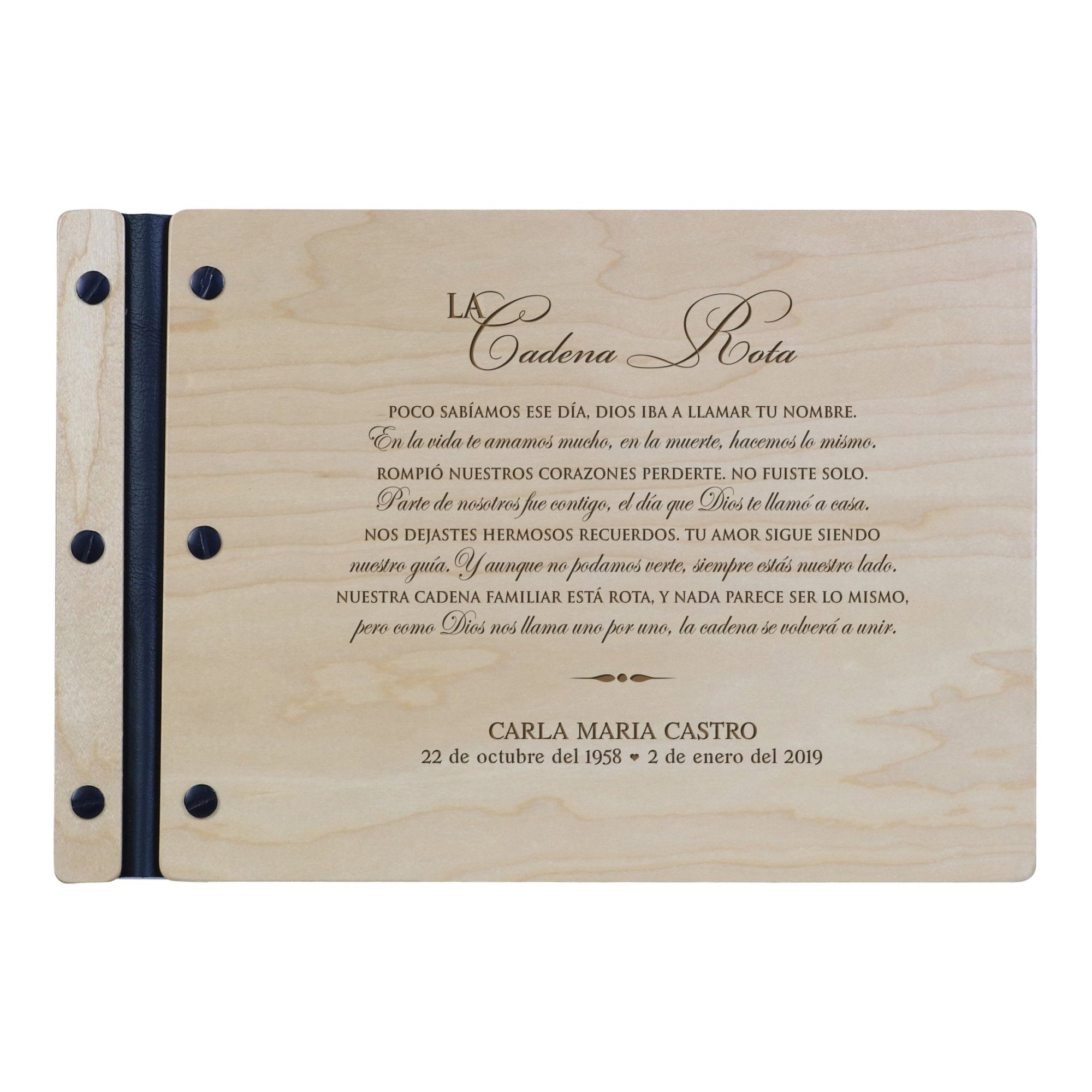 Personalized Funeral Guest Book Wooden Cover Spanish - LifeSong Milestones