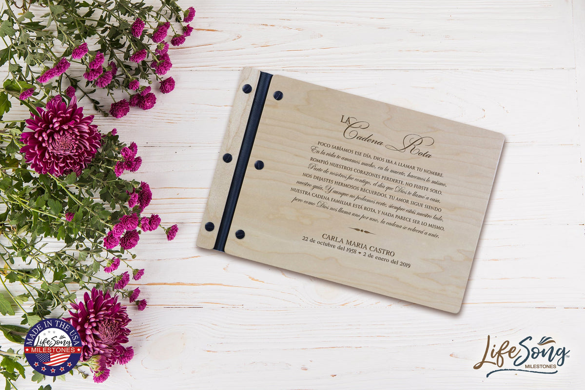 Personalized Funeral Guest Book Wooden Cover Spanish - LifeSong Milestones