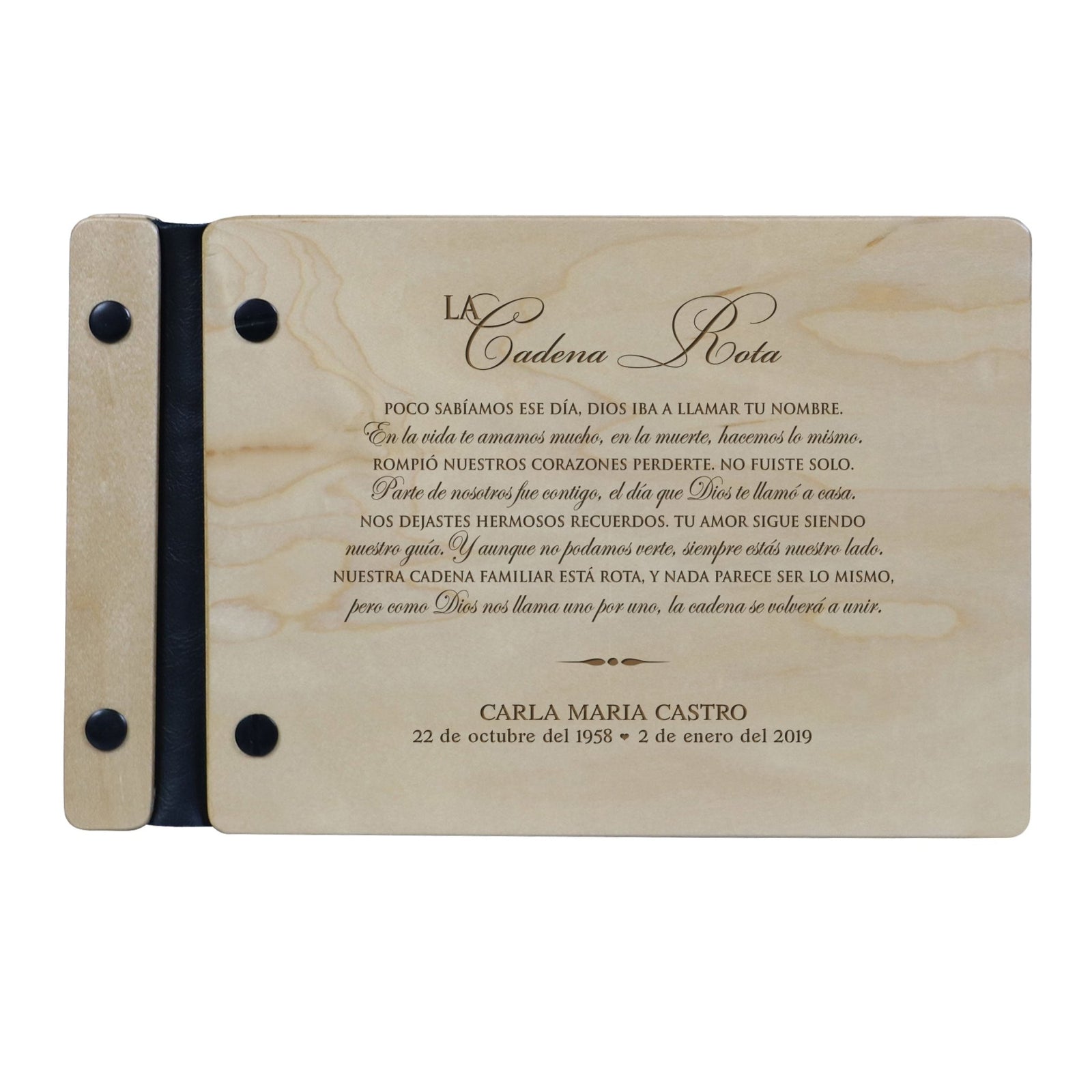 Personalized Funeral Guest Book Wooden Cover Spanish - LifeSong Milestones