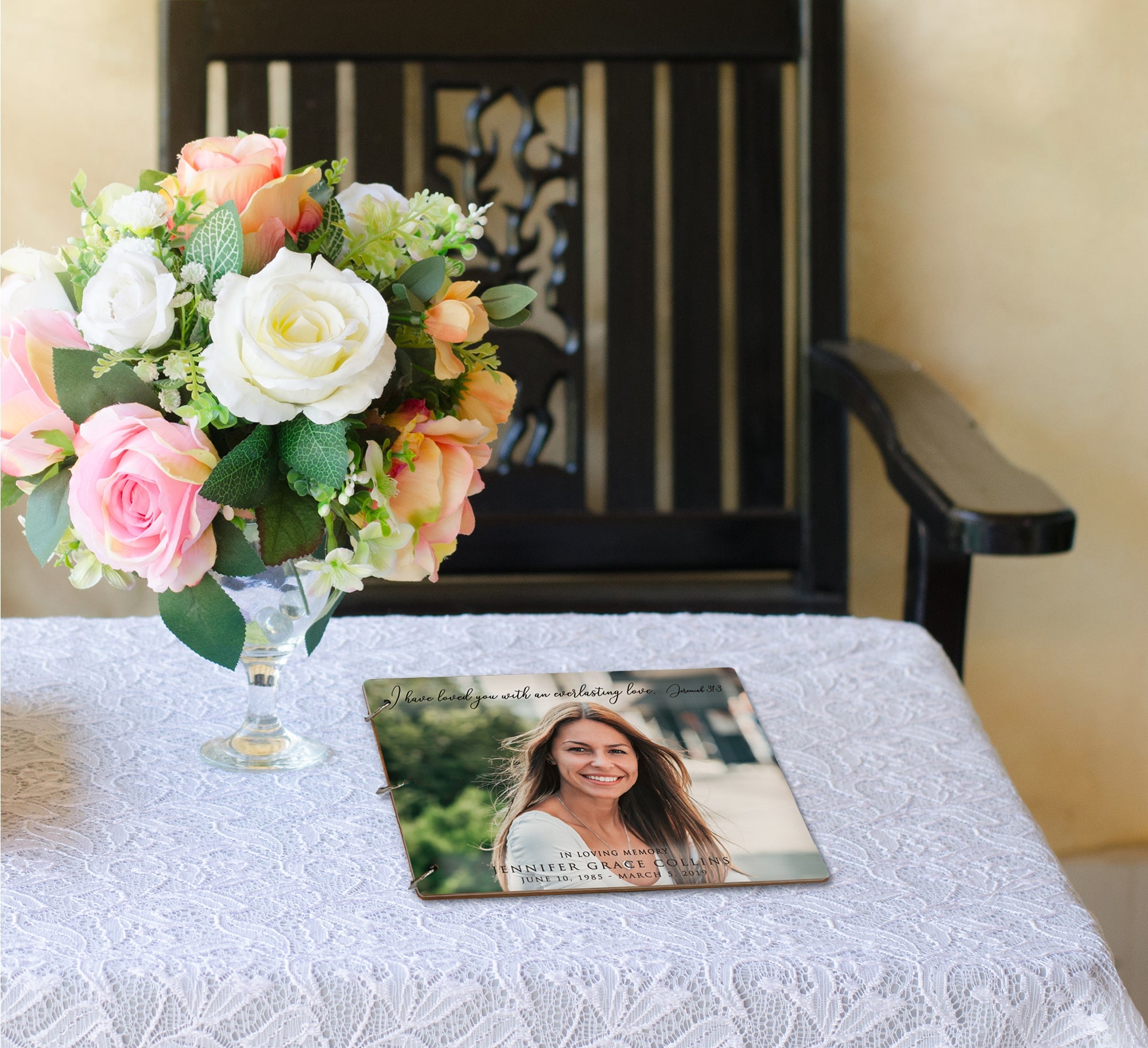 Personalized Funeral Service Guest Book 8.5x11 Everlasting Love (Full color portrait) - LifeSong Milestones