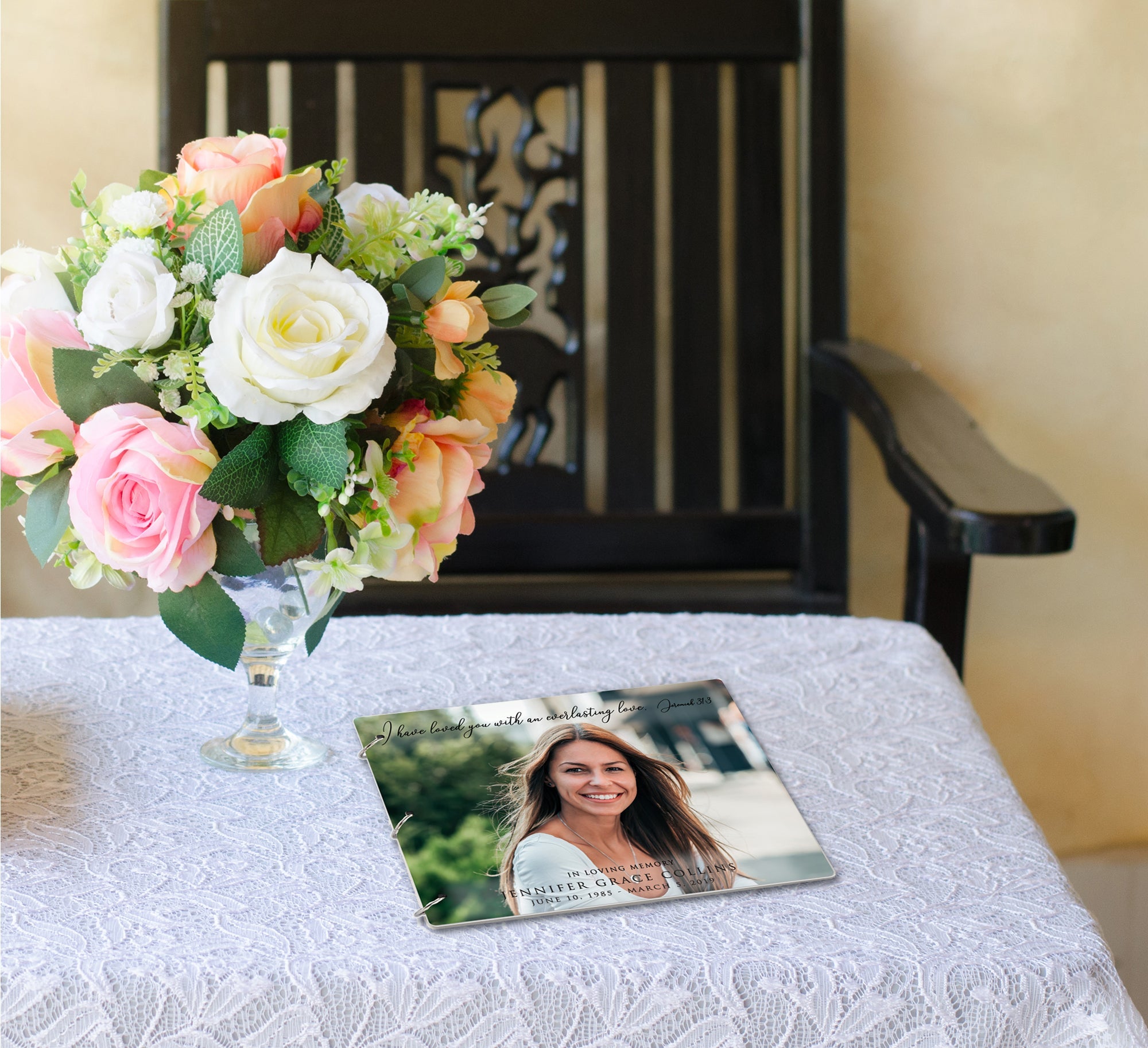Personalized Funeral Service Guest Book 8.5x11 Everlasting Love (Full color portrait) - LifeSong Milestones