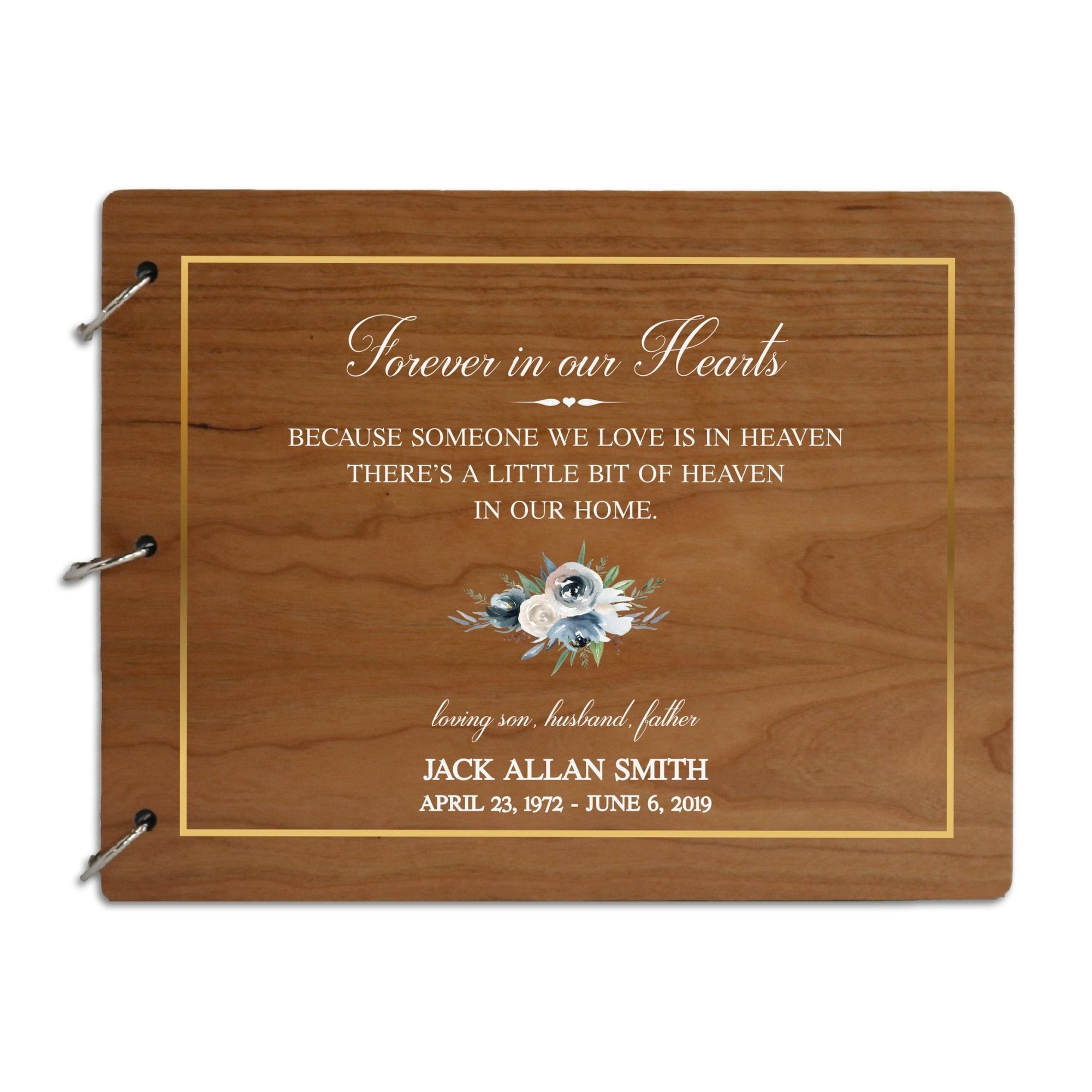Personalized Funeral Service Guest Book 8.5x11 Forever In Our Hearts(Blue floral) - LifeSong Milestones