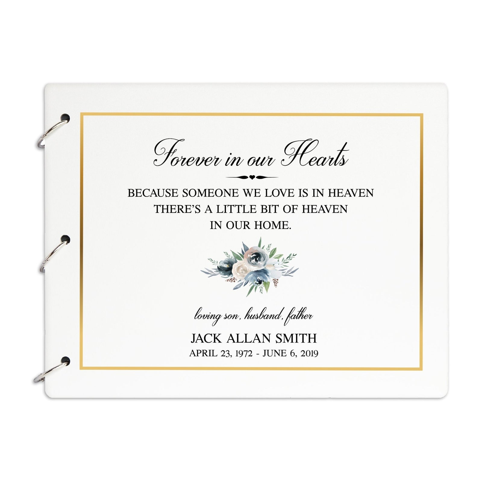 Personalized Funeral Service Guest Book 8.5x11 Forever In Our Hearts(Blue floral) - LifeSong Milestones