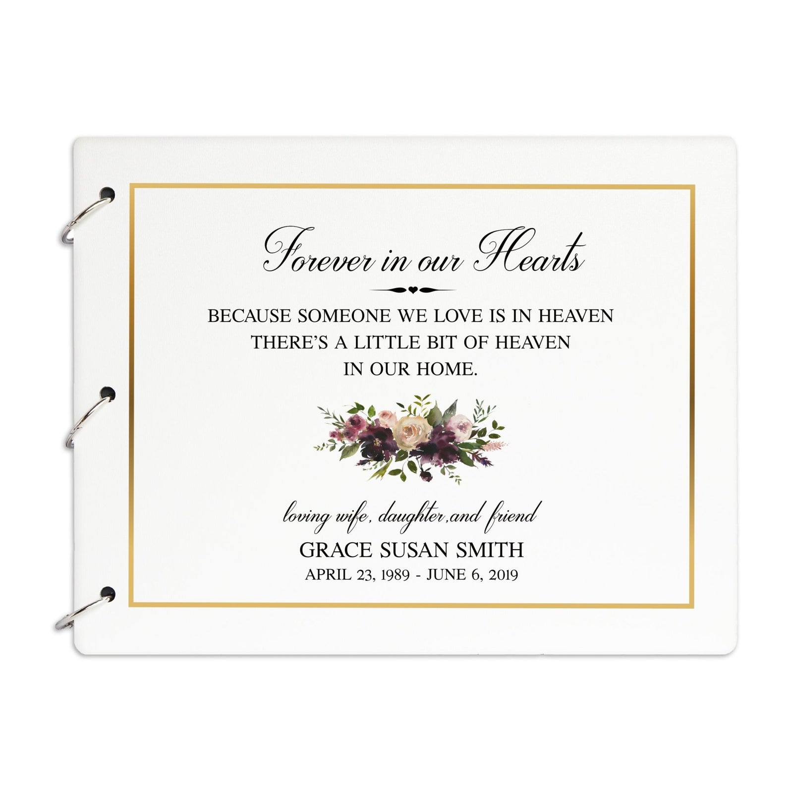 Personalized Funeral Service Guest Book 8.5x11 Forever In Our Hearts(Burgundy floral) - LifeSong Milestones