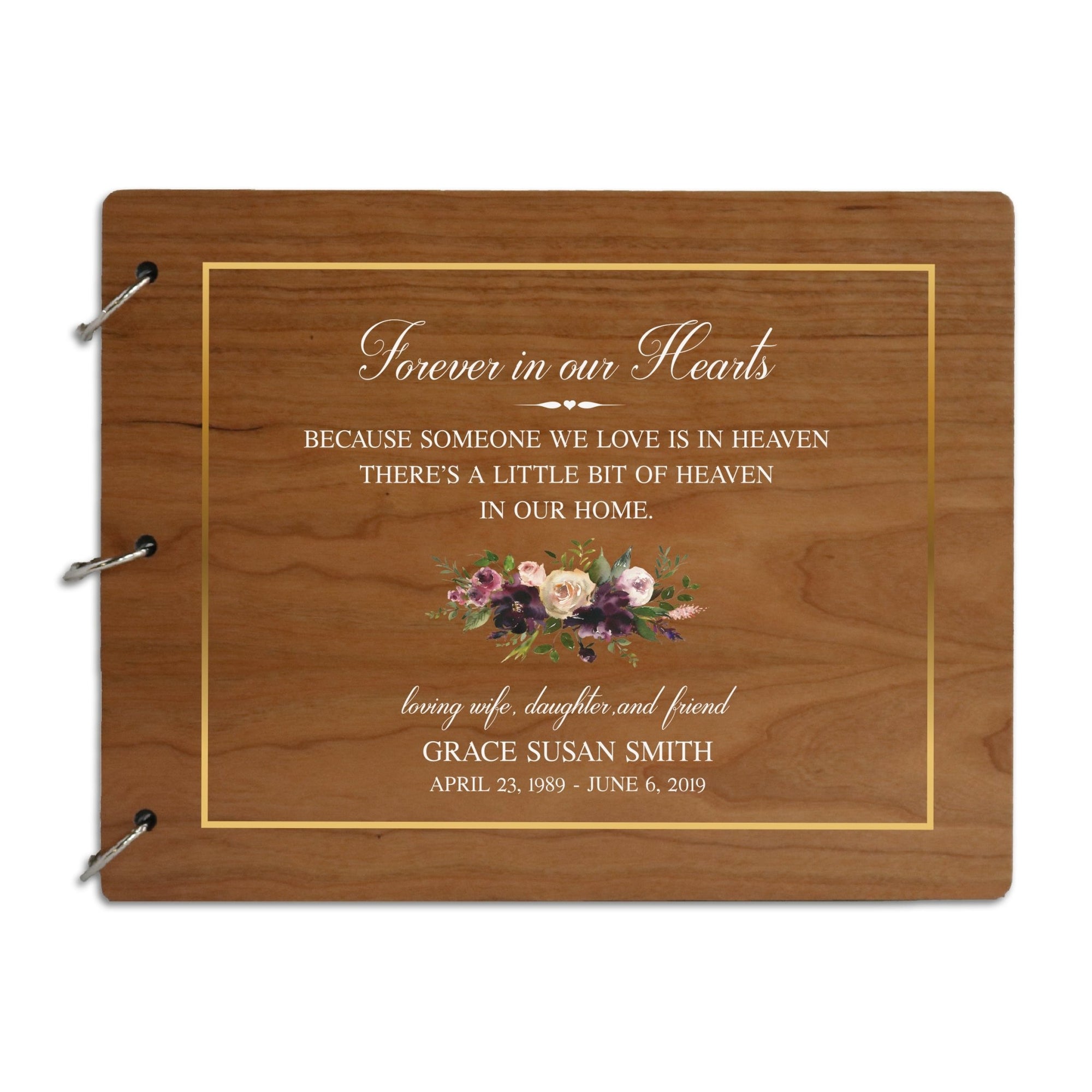 Personalized Funeral Service Guest Book 8.5x11 Forever In Our Hearts(Burgundy floral) - LifeSong Milestones