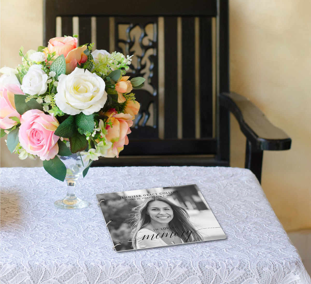Personalized Funeral Service Guest Book 8.5x11 In Loving Memory Black and White Portrait - LifeSong Milestones