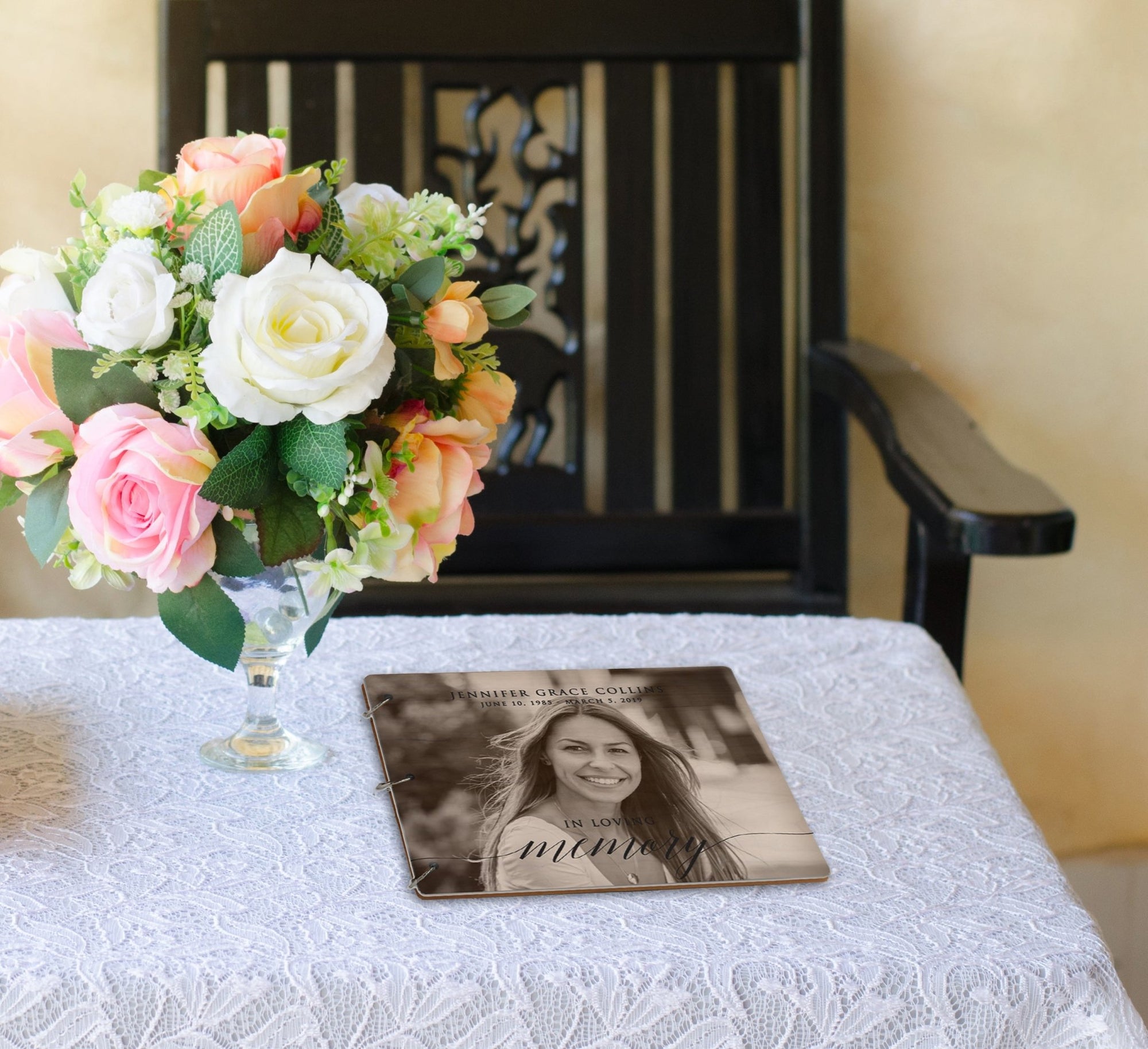 Personalized Funeral Service Guest Book 8.5x11 In Loving Memory Black and White Portrait - LifeSong Milestones