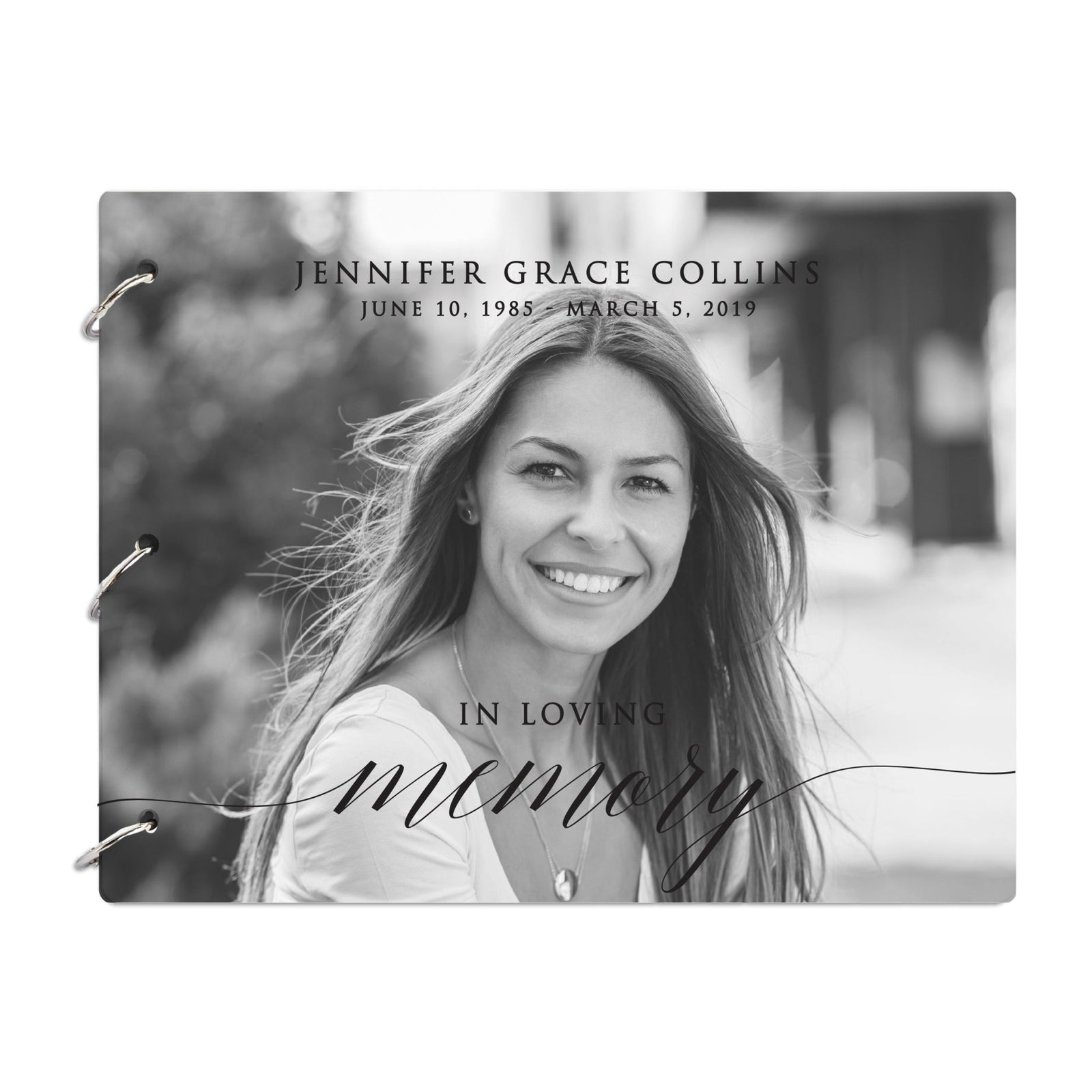 Personalized Funeral Service Guest Book 8.5x11 In Loving Memory Black and White Portrait - LifeSong Milestones