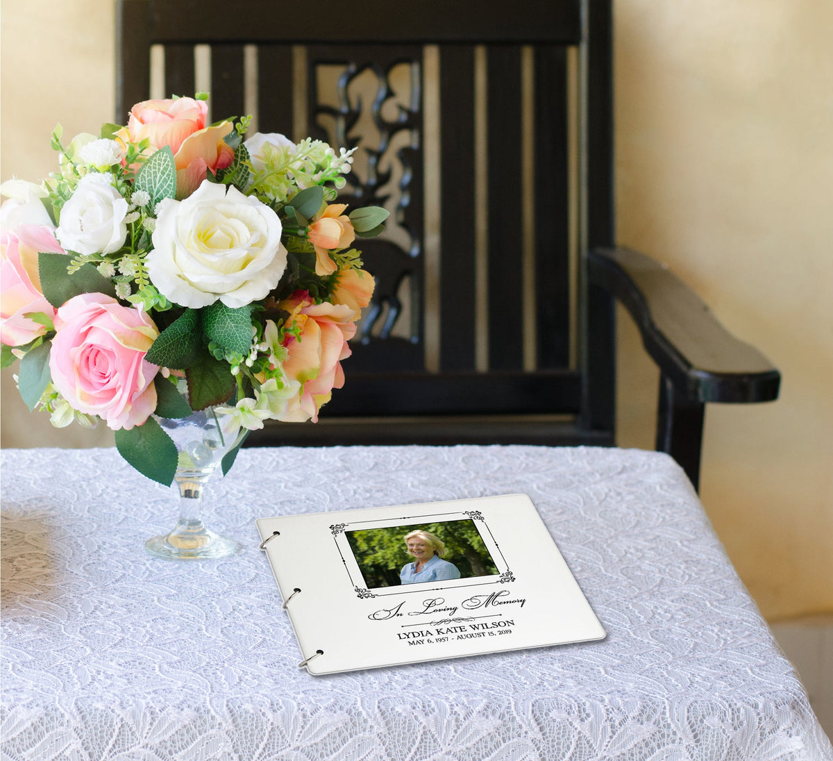 Personalized Funeral Service Guest Book 8.5x11 In Loving Memory (Center Portrait) - LifeSong Milestones