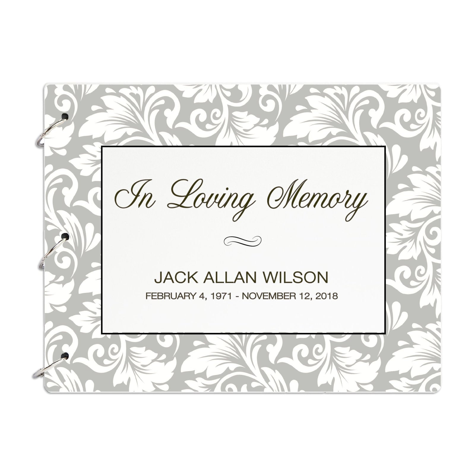 Personalized Funeral Service Guest Book 8.5x11 In Loving Memory (Gray Flourish) - LifeSong Milestones