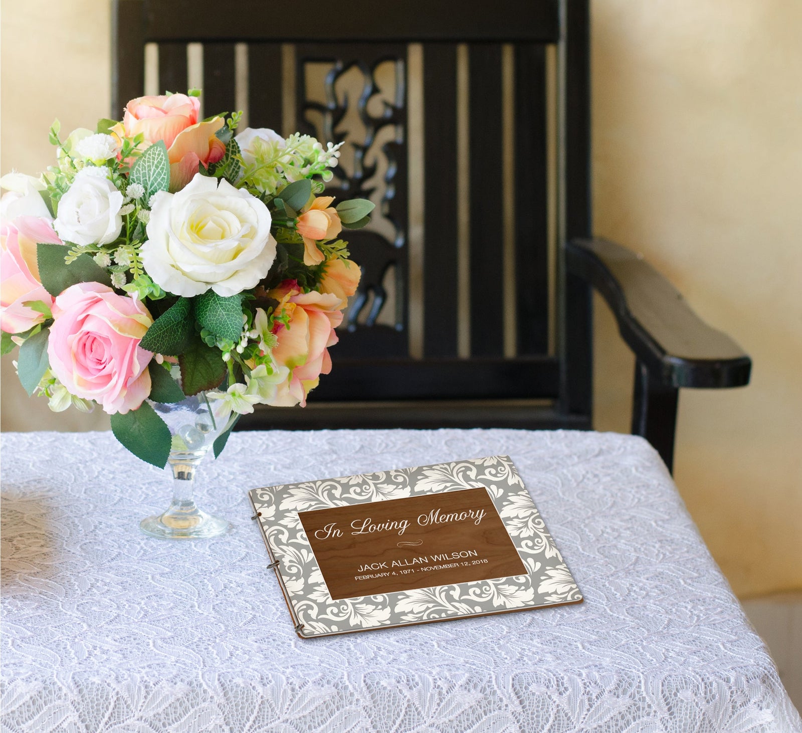 Personalized Funeral Service Guest Book 8.5x11 In Loving Memory (Gray Flourish) - LifeSong Milestones