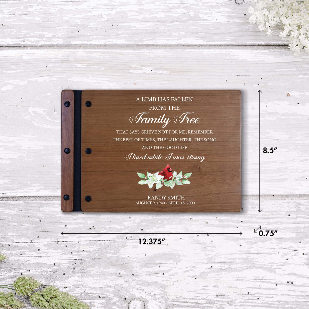 Personalized Funeral Wooden Guestbook for Memorial Service - A Limb Has Fallen - LifeSong Milestones