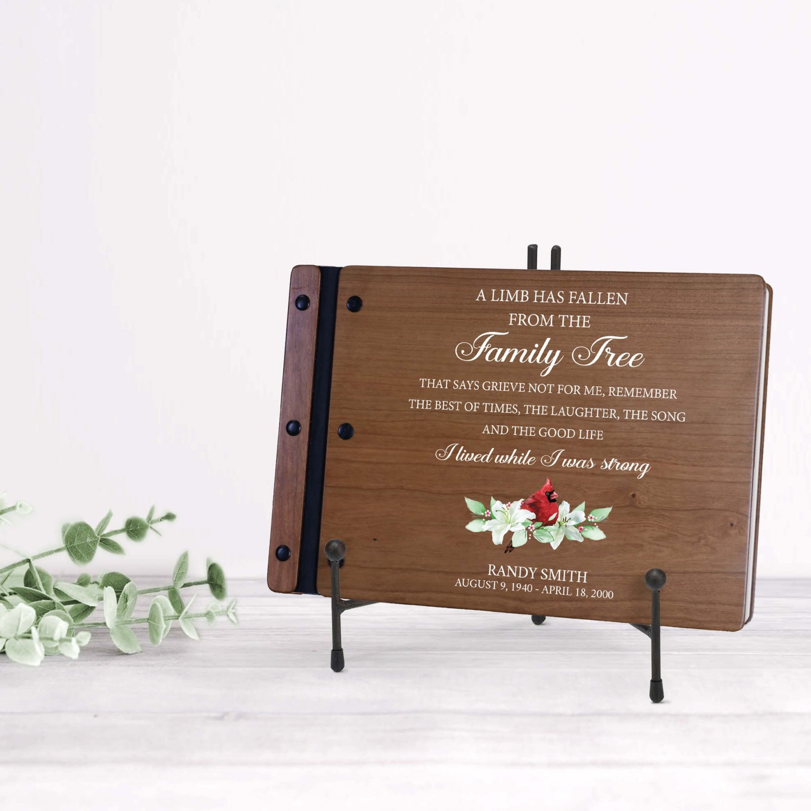 Personalized Funeral Wooden Guestbook for Memorial Service - A Limb Has Fallen - LifeSong Milestones