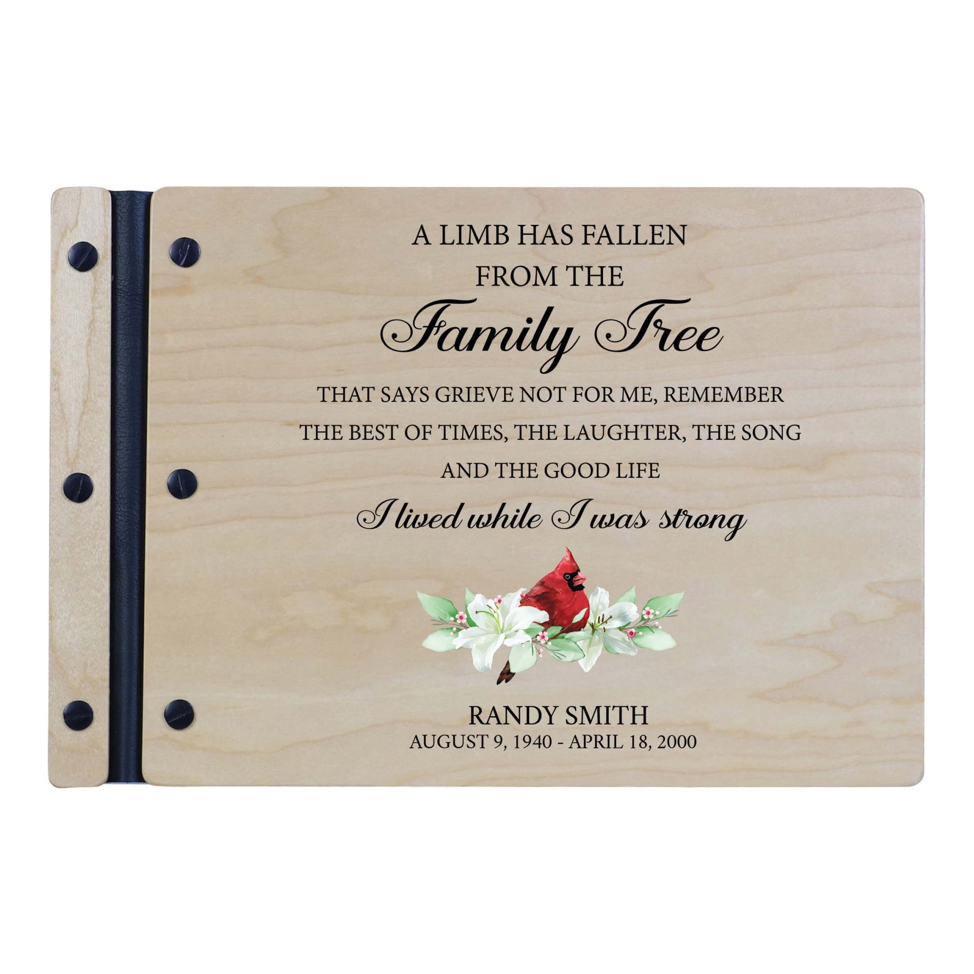 Personalized Funeral Wooden Guestbook for Memorial Service - A Limb Has Fallen - LifeSong Milestones