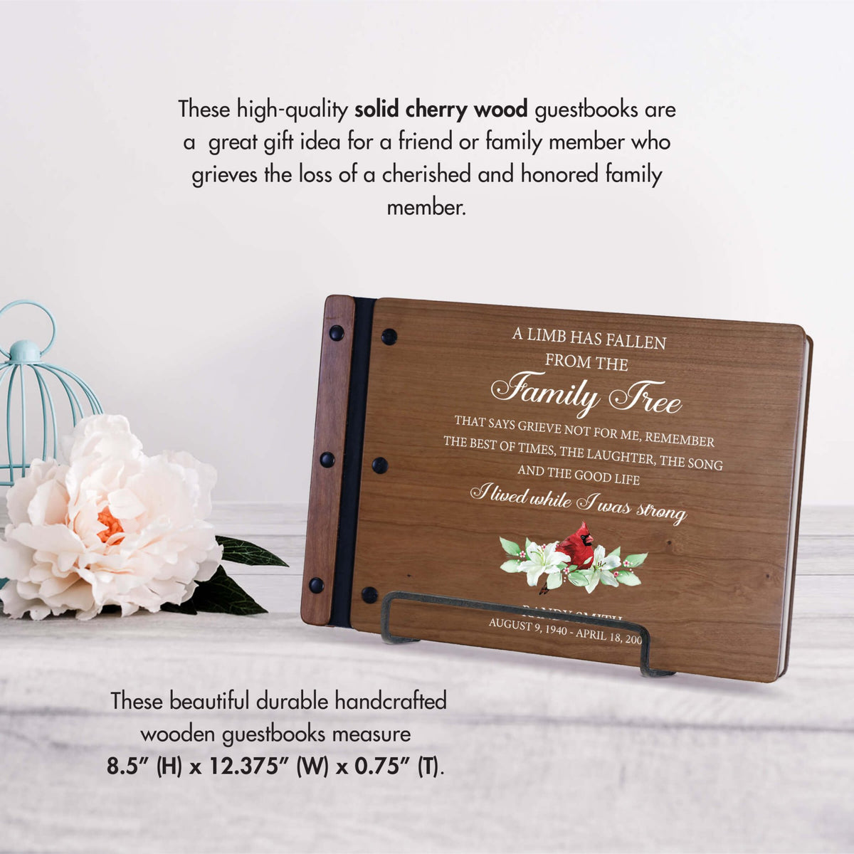 Personalized Funeral Wooden Guestbook for Memorial Service - A Limb Has Fallen - LifeSong Milestones