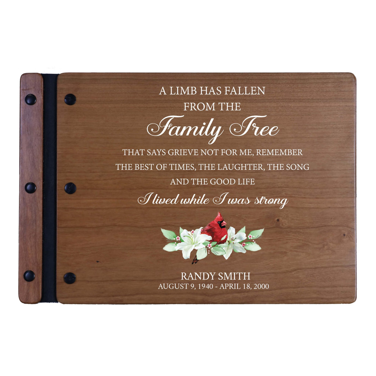 Personalized Funeral Wooden Guestbook for Memorial Service - A Limb Has Fallen - LifeSong Milestones