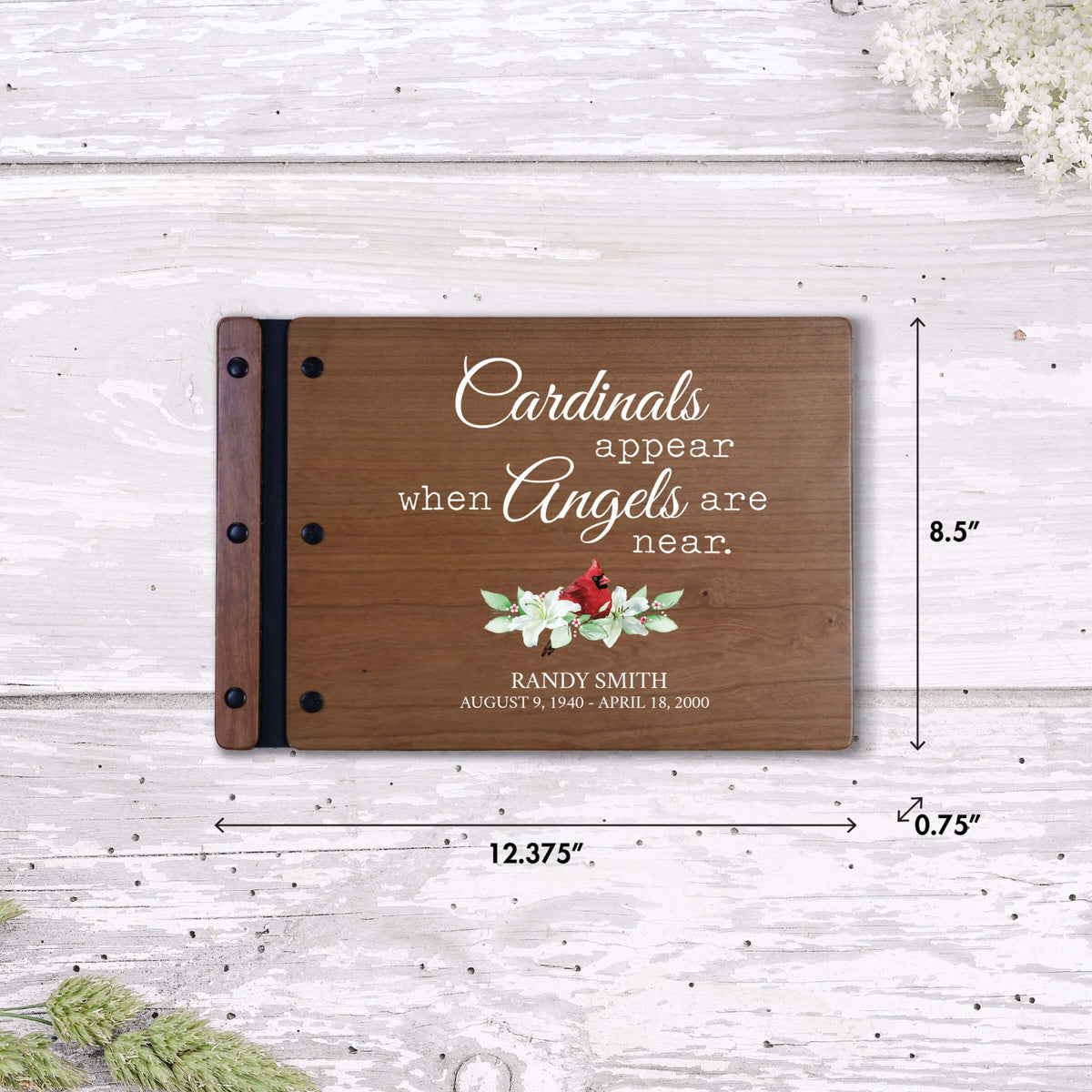 Personalized Funeral Wooden Guestbook for Memorial Service - Cardinals Appear - LifeSong Milestones