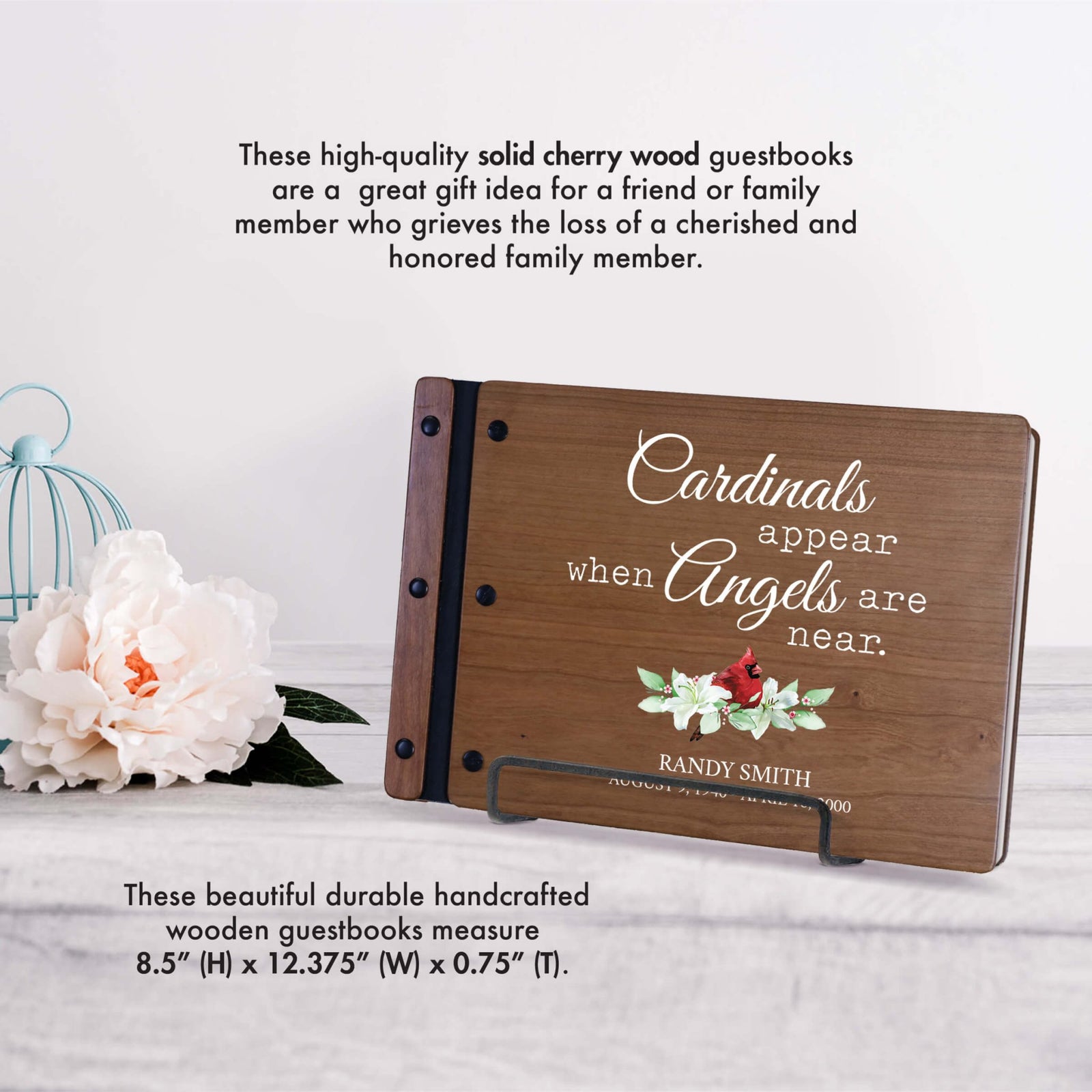 Personalized Funeral Wooden Guestbook for Memorial Service - Cardinals Appear - LifeSong Milestones