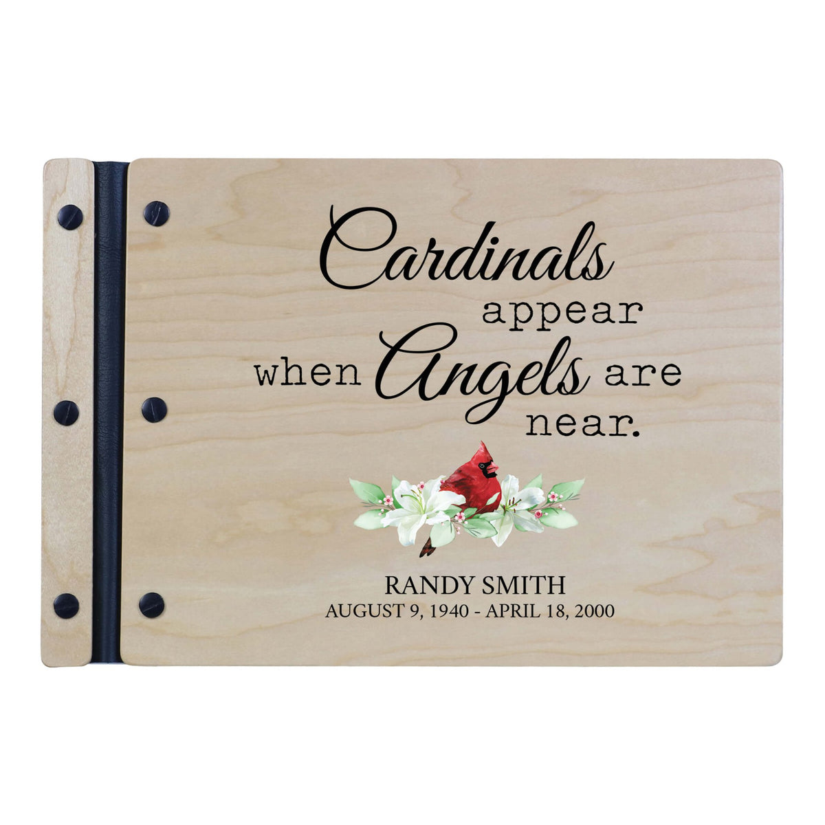 Personalized Funeral Wooden Guestbook for Memorial Service - Cardinals Appear - LifeSong Milestones