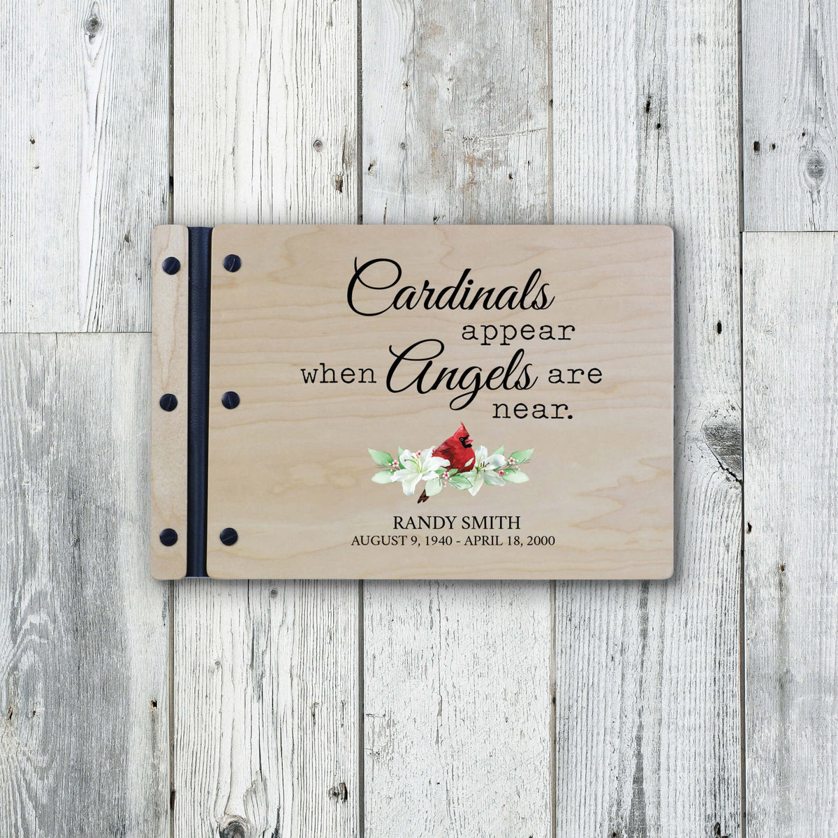 Personalized Funeral Wooden Guestbook for Memorial Service - Cardinals Appear - LifeSong Milestones