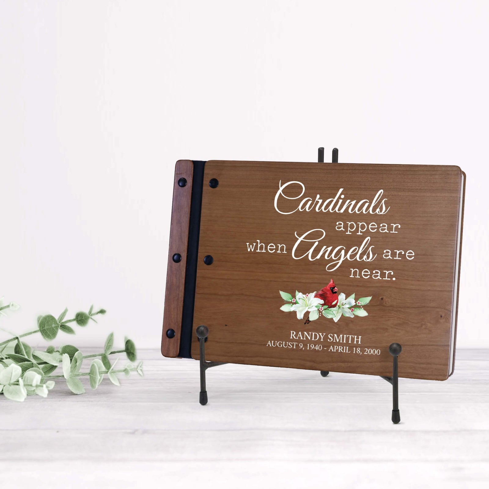 Personalized Funeral Wooden Guestbook for Memorial Service - Cardinals Appear - LifeSong Milestones