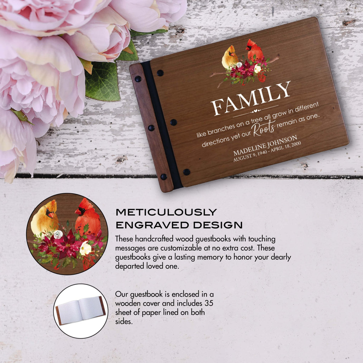 Personalized Funeral Wooden Guestbook for Memorial Service - Family Like Branches - LifeSong Milestones