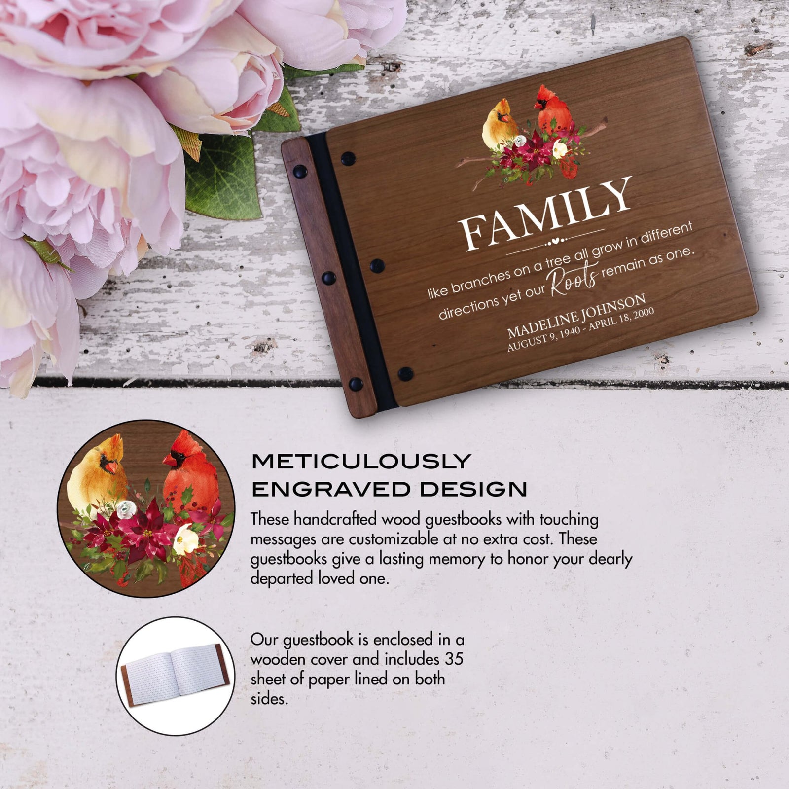 Personalized Funeral Wooden Guestbook for Memorial Service - Family Like Branches - LifeSong Milestones