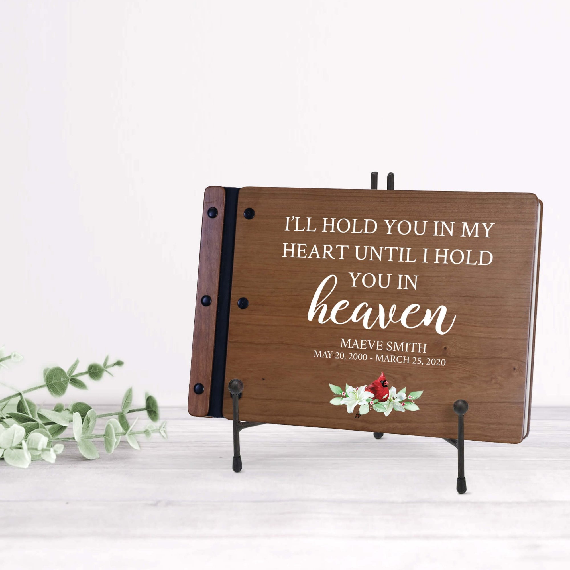 Personalized Funeral Wooden Guestbook for Memorial Service - I’ll Hold You In My Heart - LifeSong Milestones