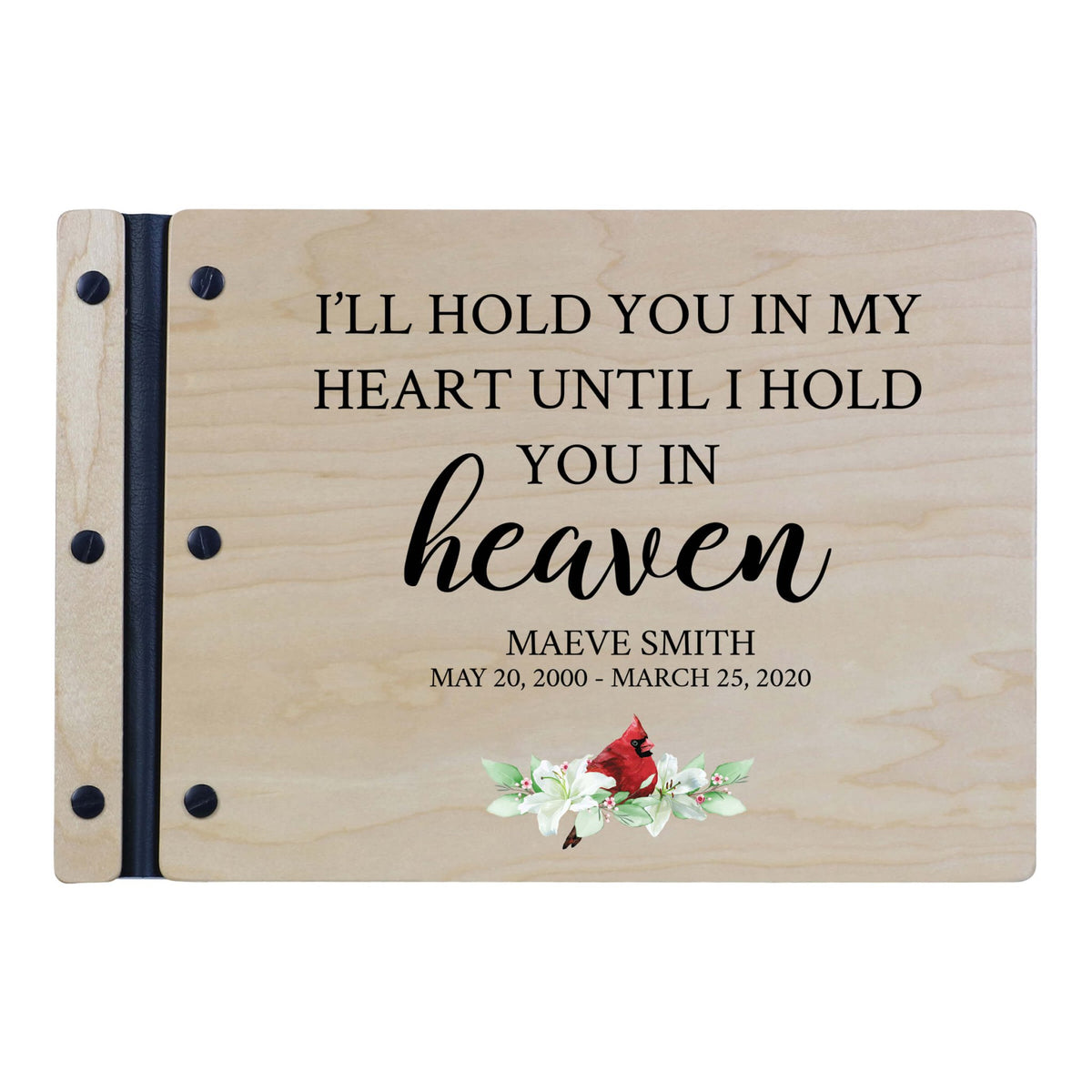 Personalized Funeral Wooden Guestbook for Memorial Service - I’ll Hold You In My Heart - LifeSong Milestones