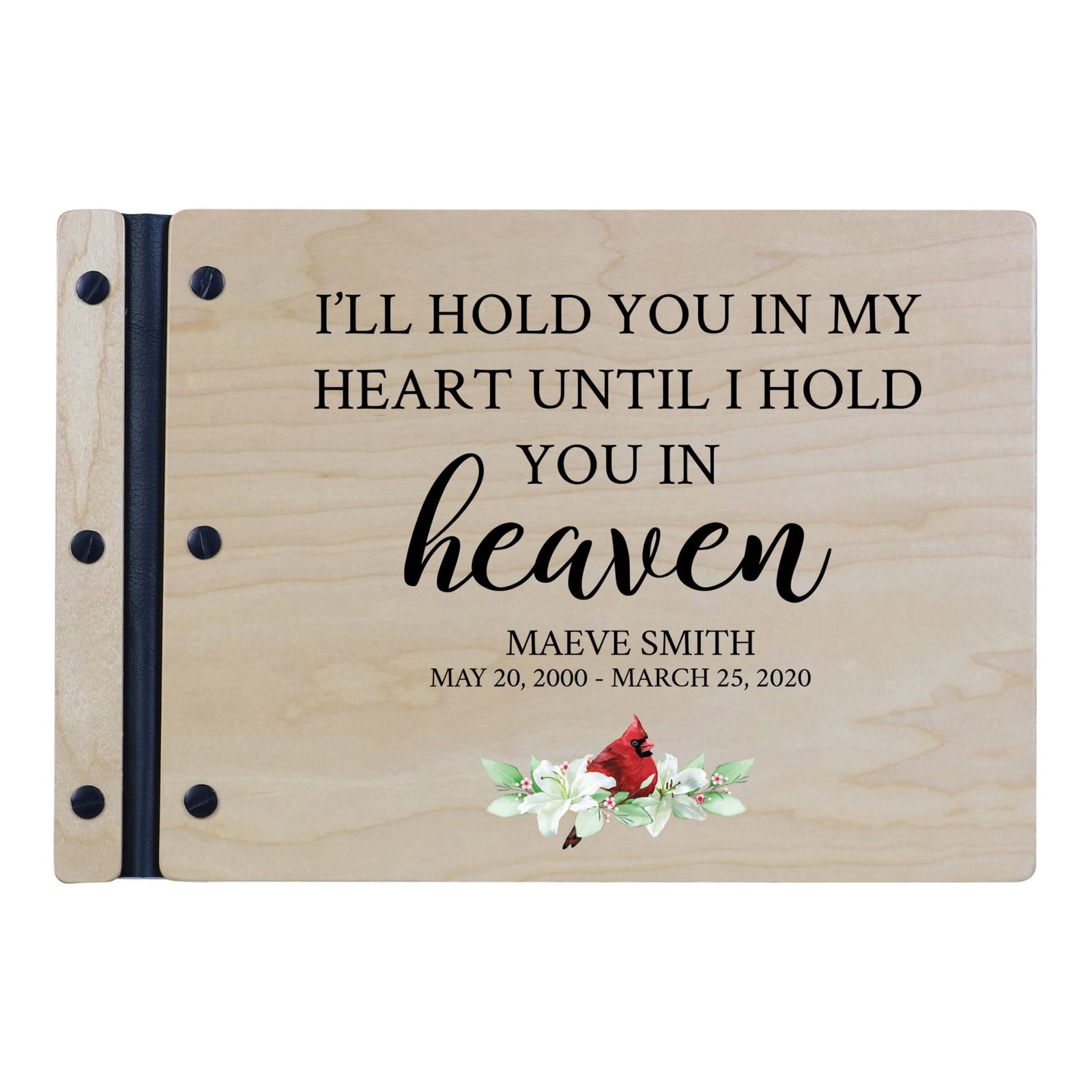 Personalized Funeral Wooden Guestbook for Memorial Service - I’ll Hold You In My Heart - LifeSong Milestones