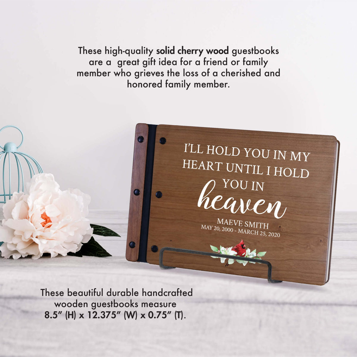 Personalized Funeral Wooden Guestbook for Memorial Service - I’ll Hold You In My Heart - LifeSong Milestones