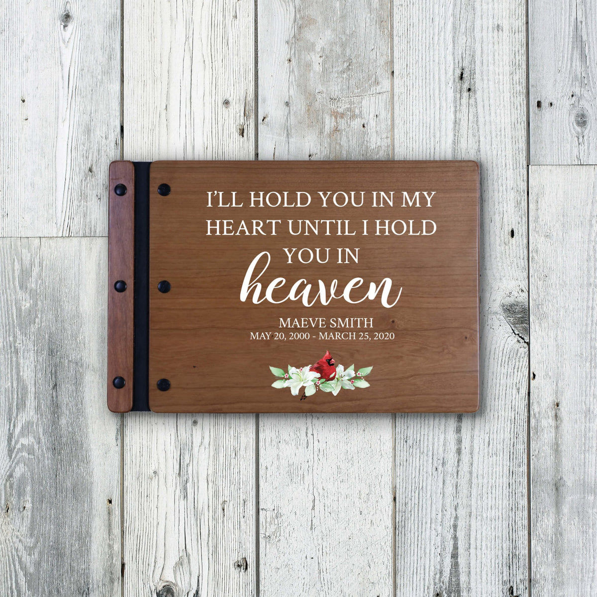 Personalized Funeral Wooden Guestbook for Memorial Service - I’ll Hold You In My Heart - LifeSong Milestones