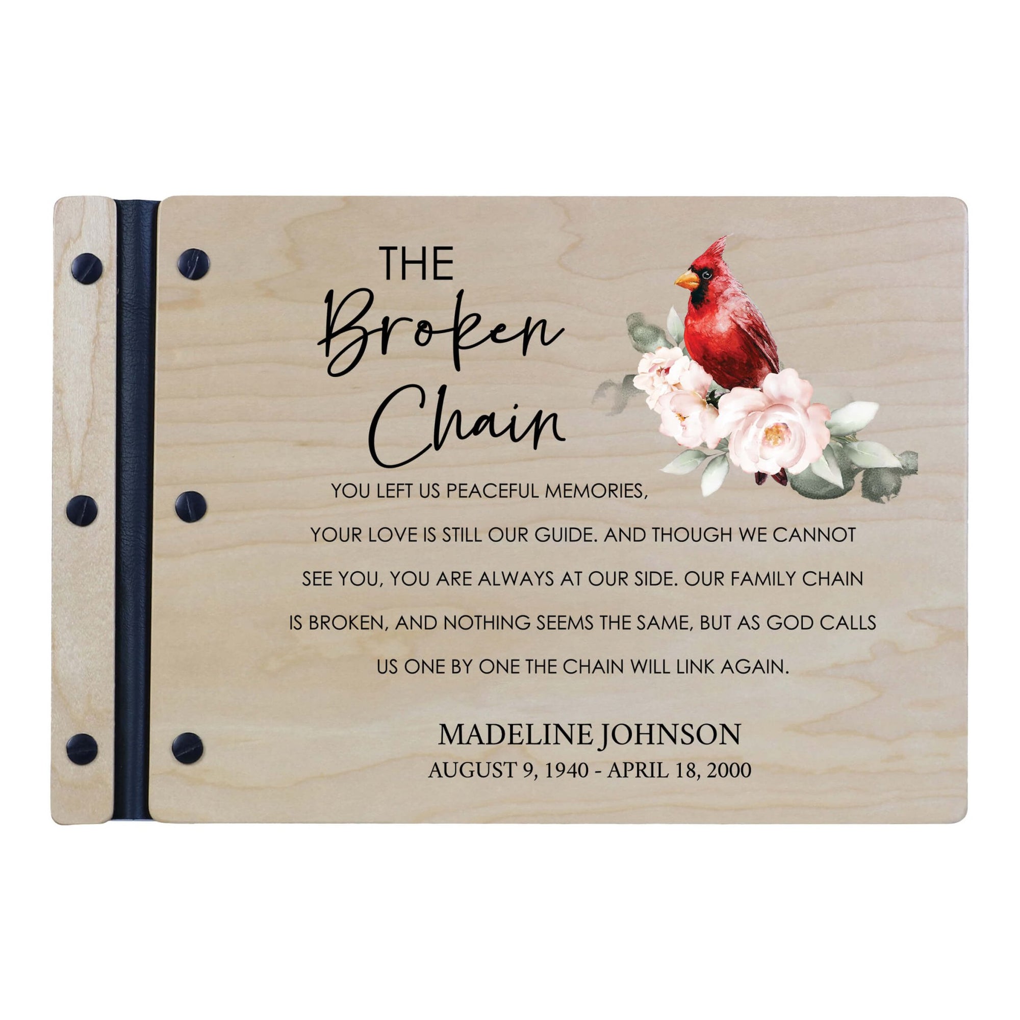 Personalized Funeral Wooden Guestbook for Memorial Service - The Broken Chain - LifeSong Milestones