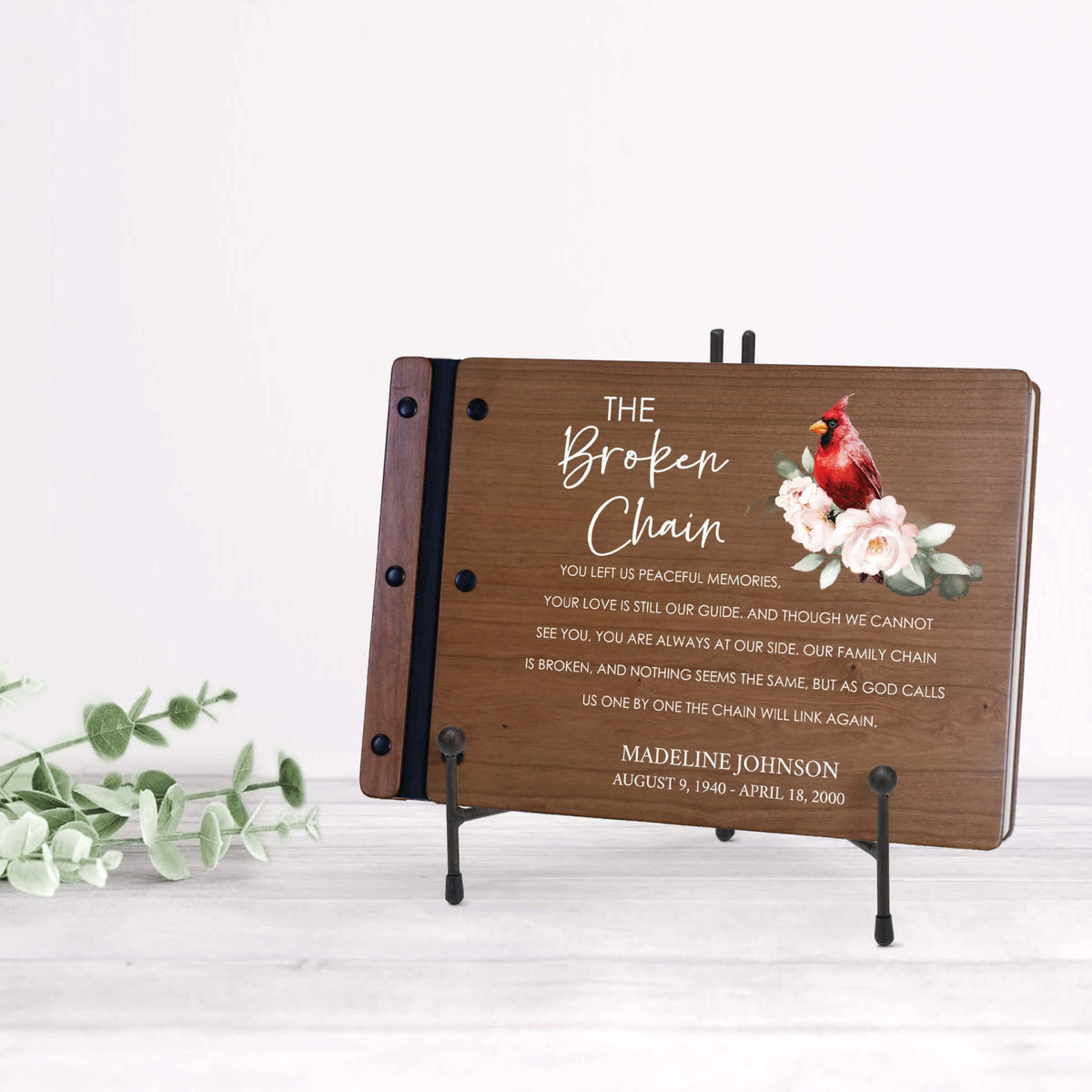 Personalized Funeral Wooden Guestbook for Memorial Service - The Broken Chain - LifeSong Milestones